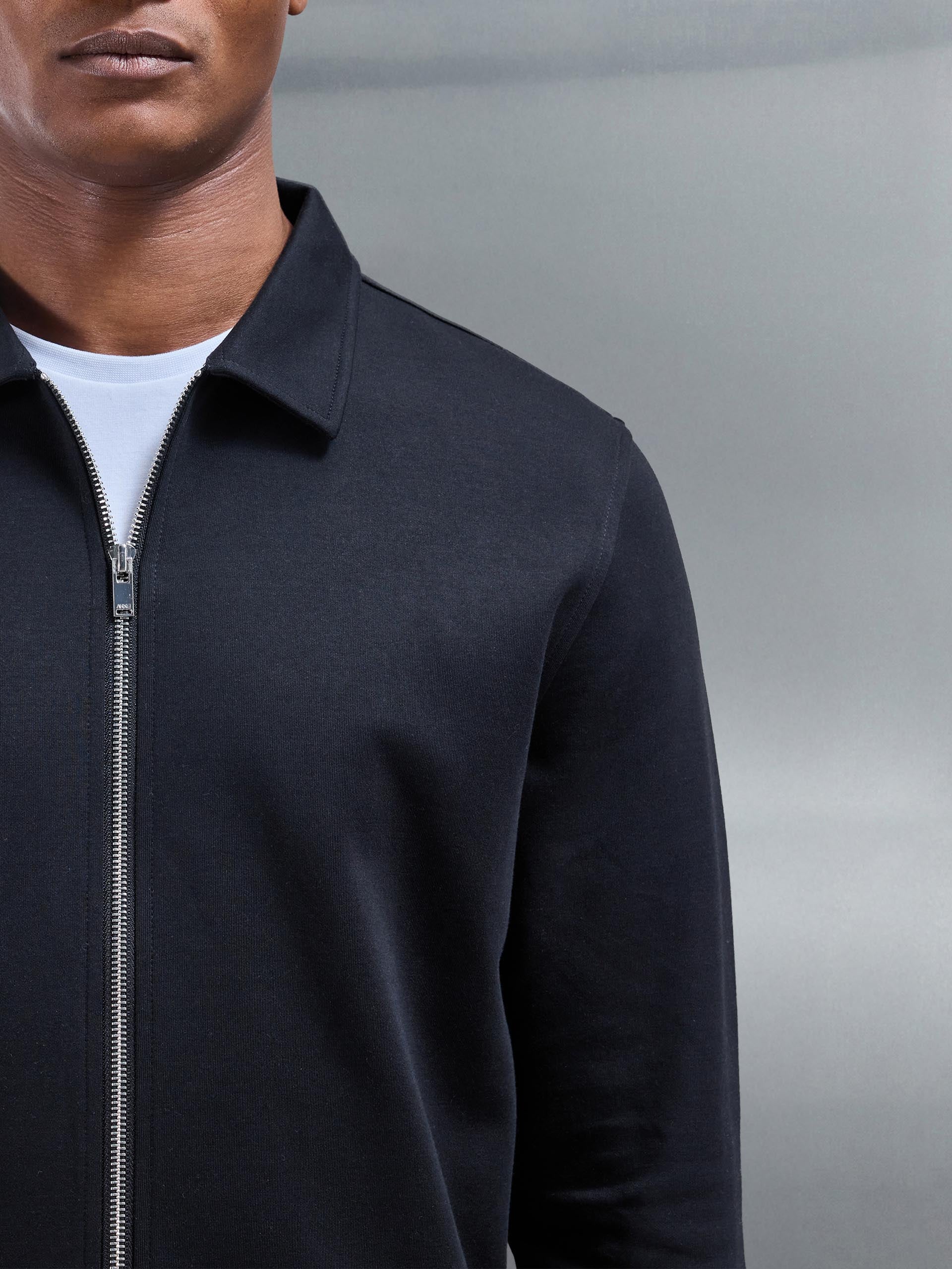 Cotton Jersey Zip Through Overshirt in Black