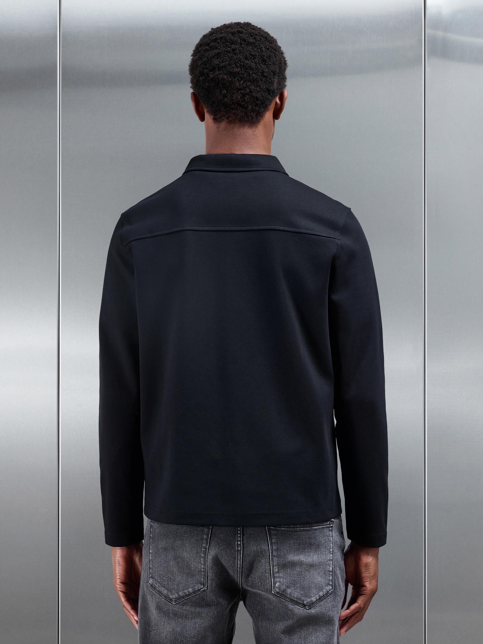 Cotton Jersey Zip Through Overshirt in Black