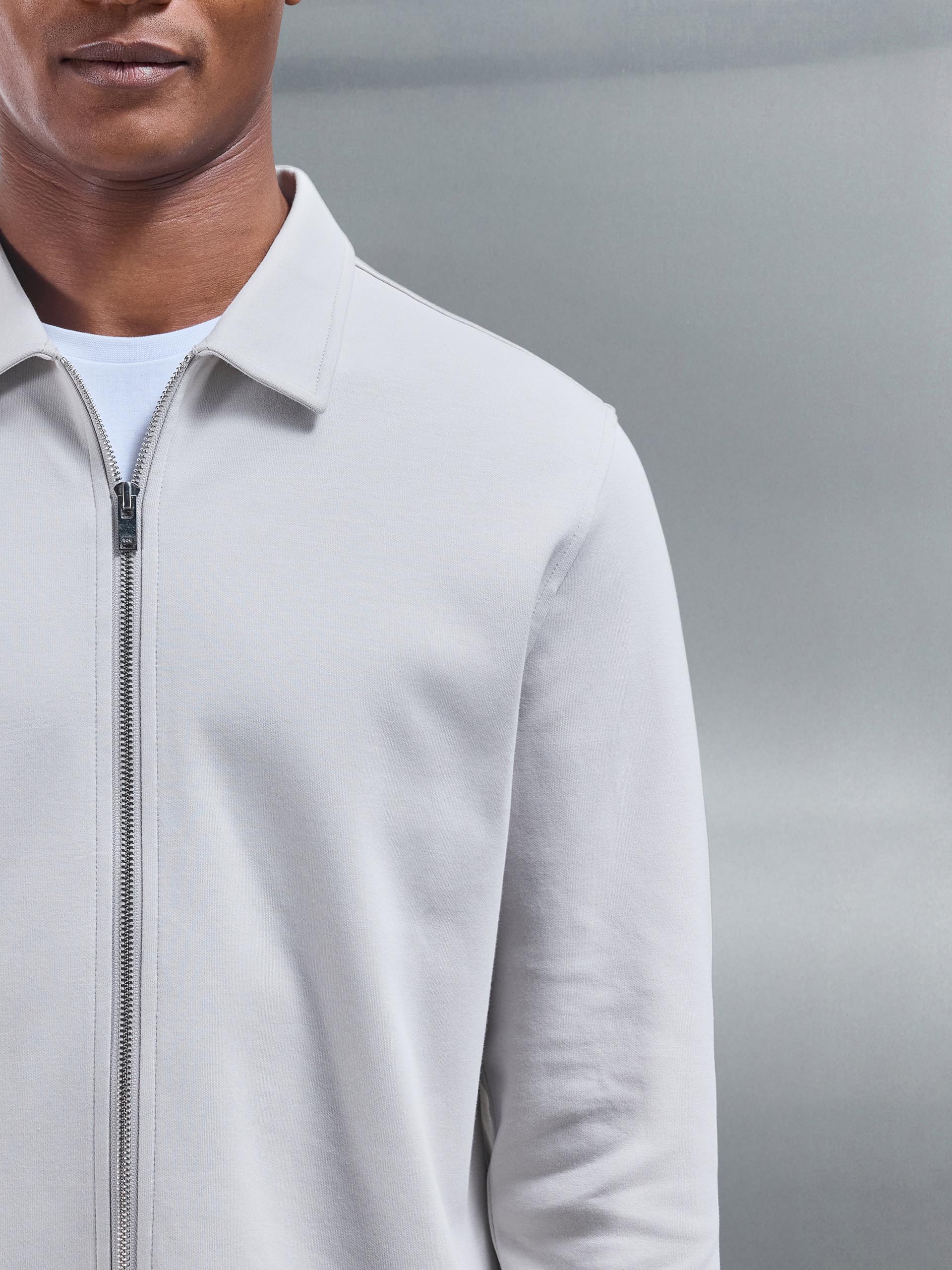 Cotton Jersey Zip Through Overshirt in Mid Grey