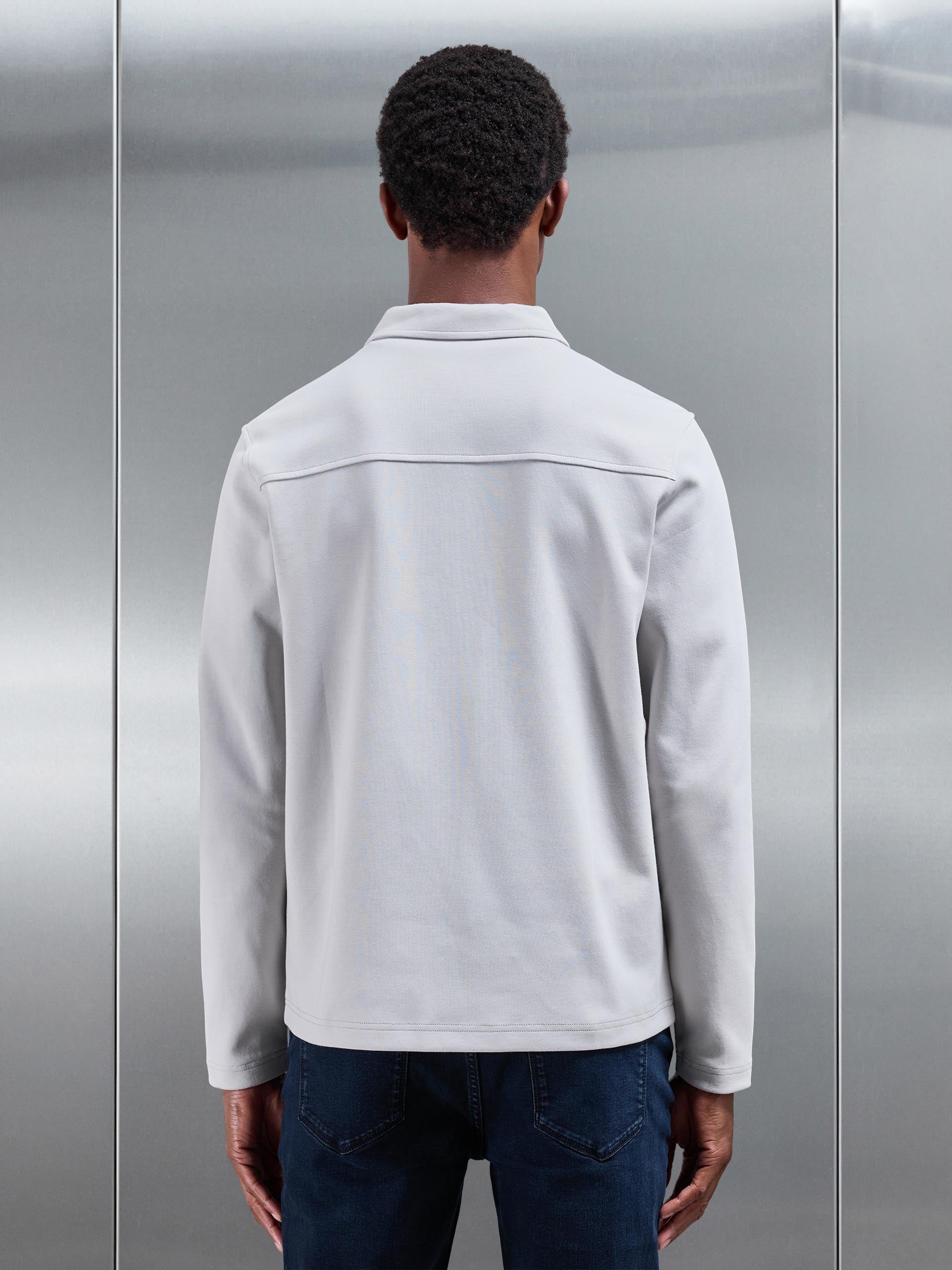Cotton Jersey Zip Through Overshirt in Mid Grey