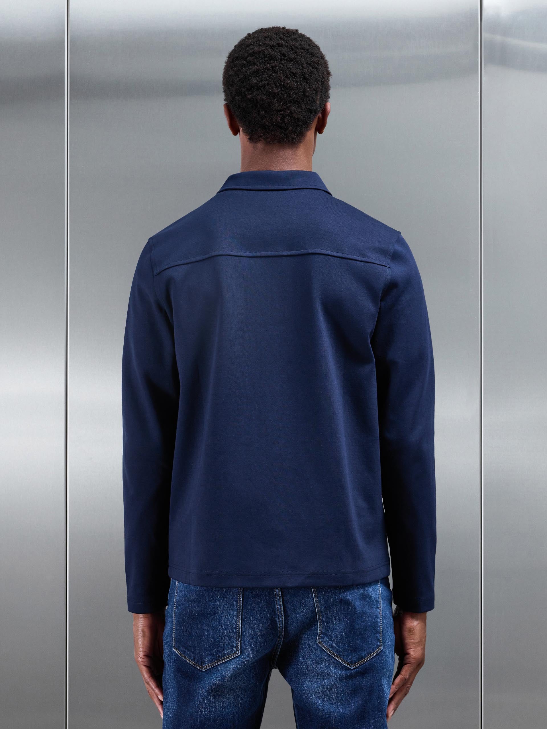Cotton Jersey Zip Through Overshirt in Navy