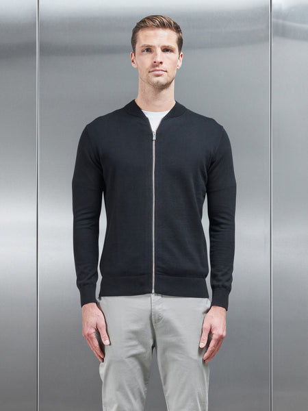 Cotton Knitted Bomber Jacket in Black