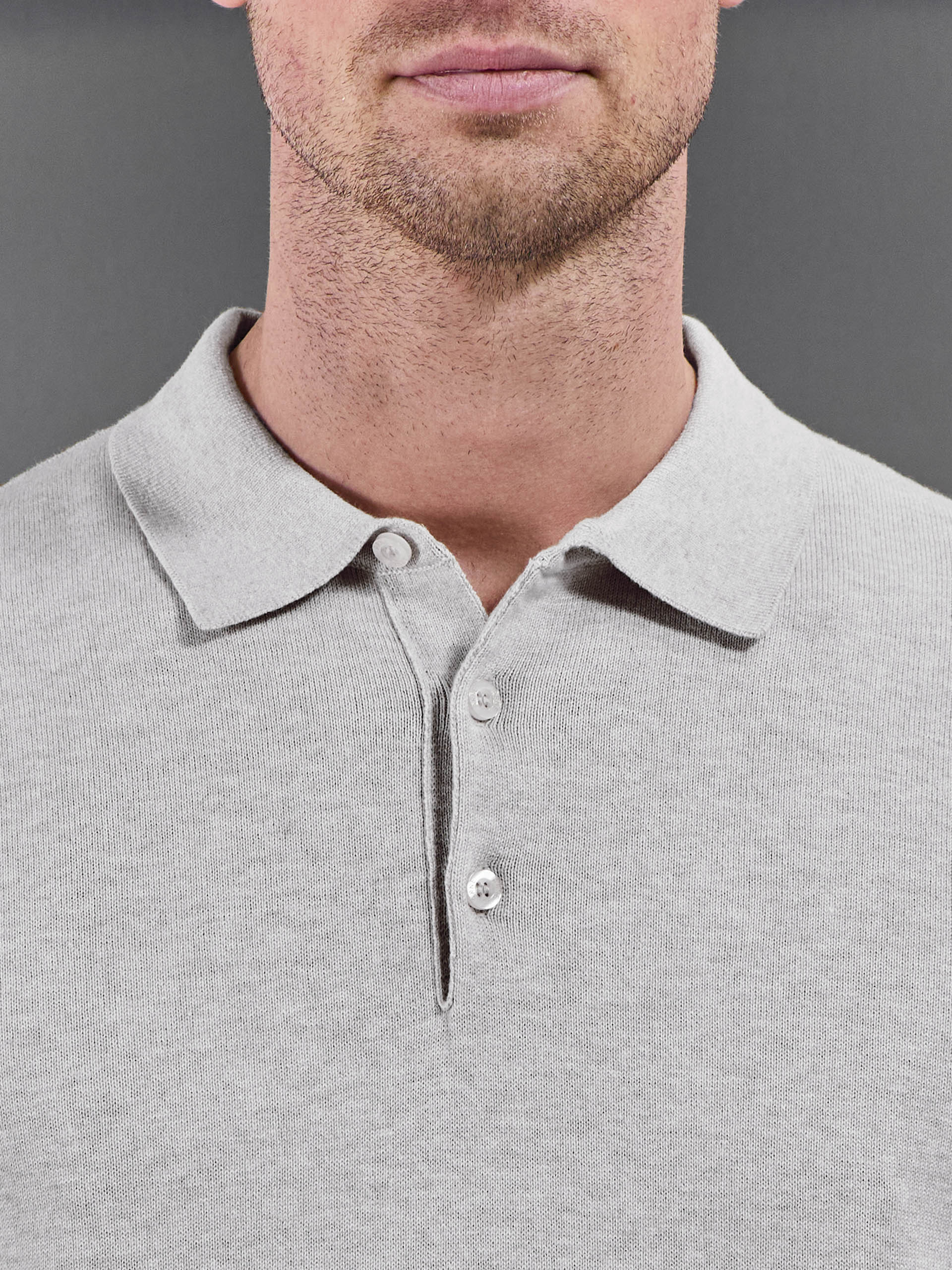 Cotton Knitted Button Polo Shirt in Oatmeal