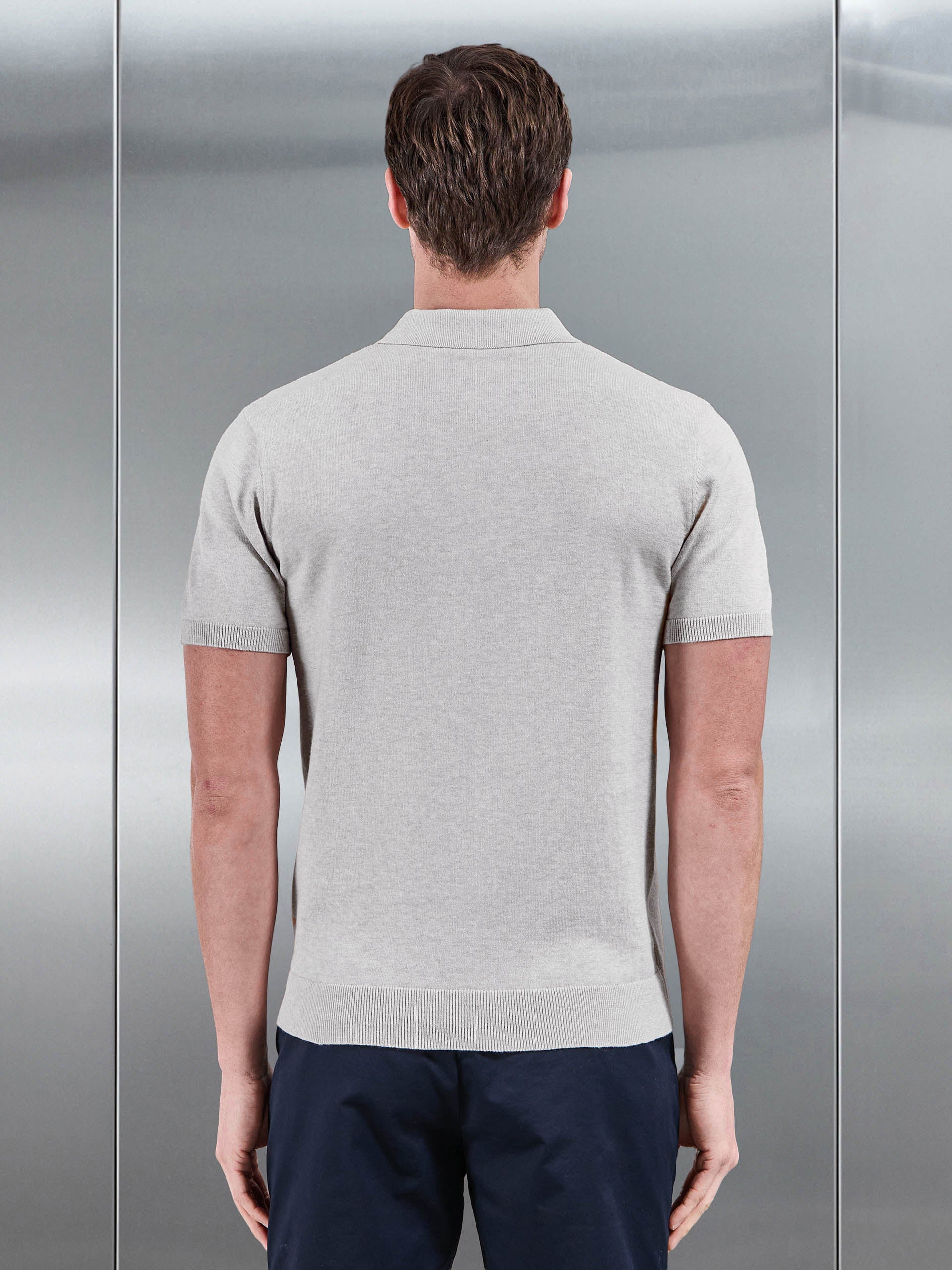 Cotton Knitted Button Polo Shirt in Oatmeal