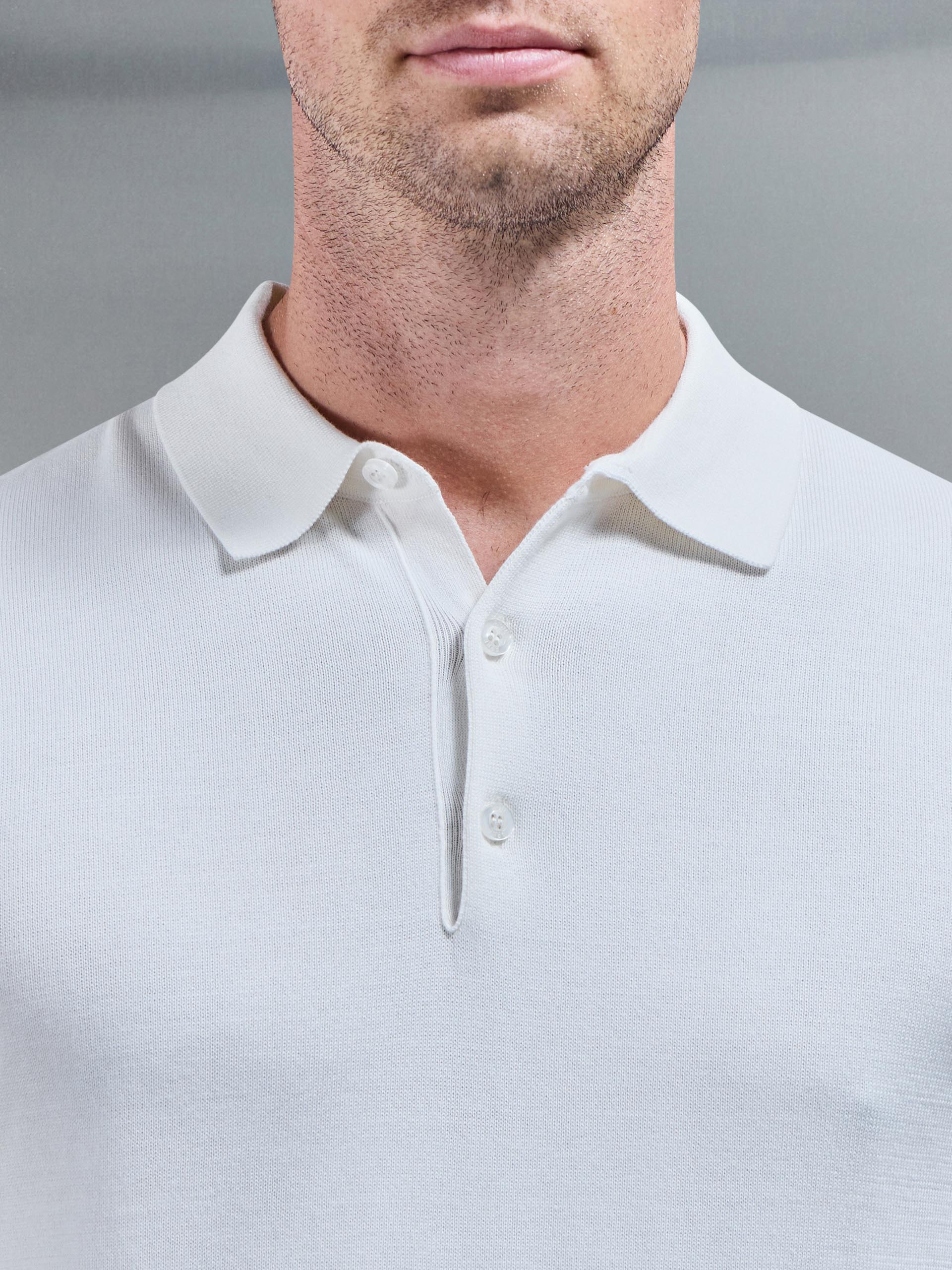 Cotton Knitted Button Polo Shirt in White