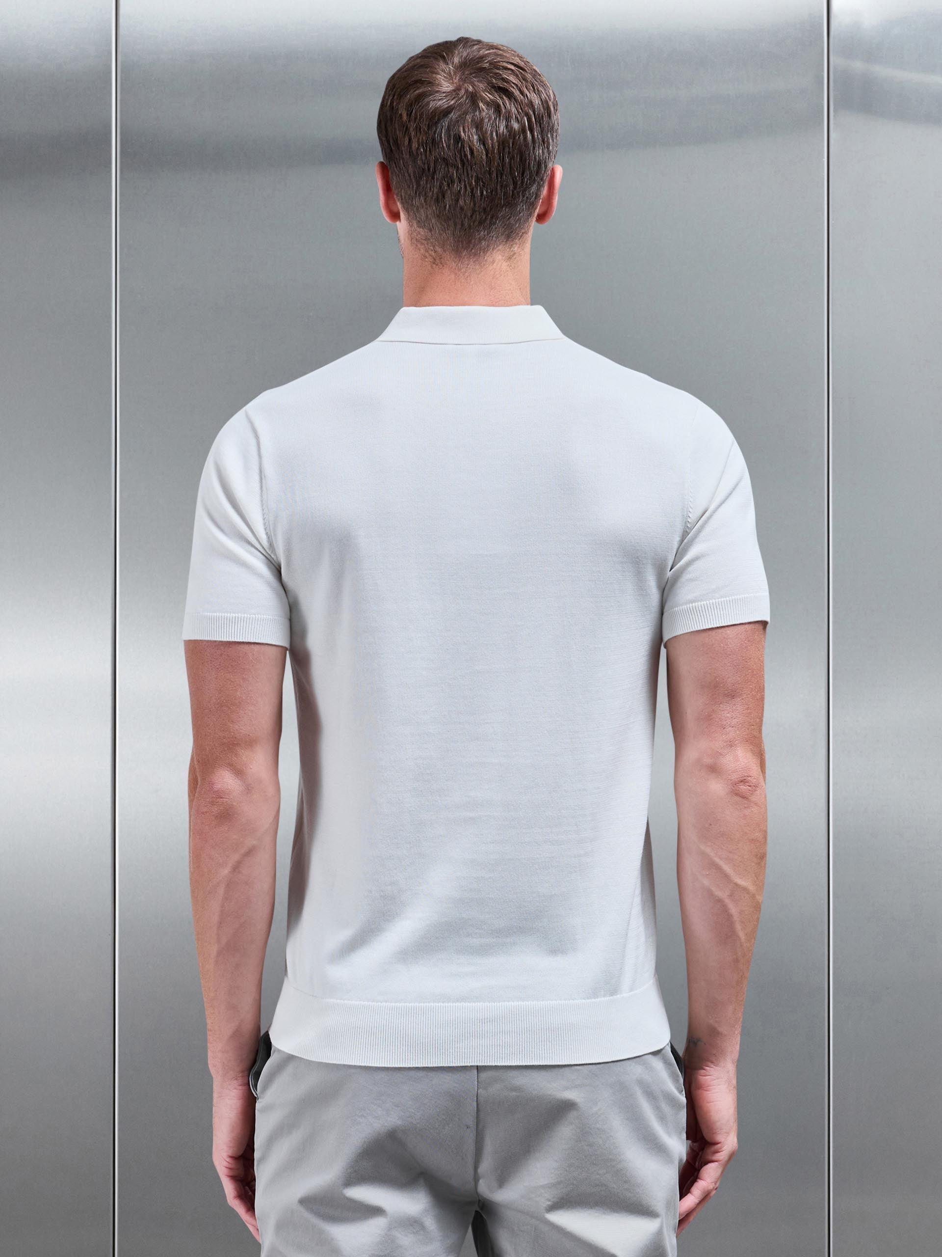 Cotton Knitted Button Polo Shirt in White