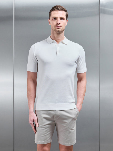 Cotton Knitted Button Polo Shirt in White