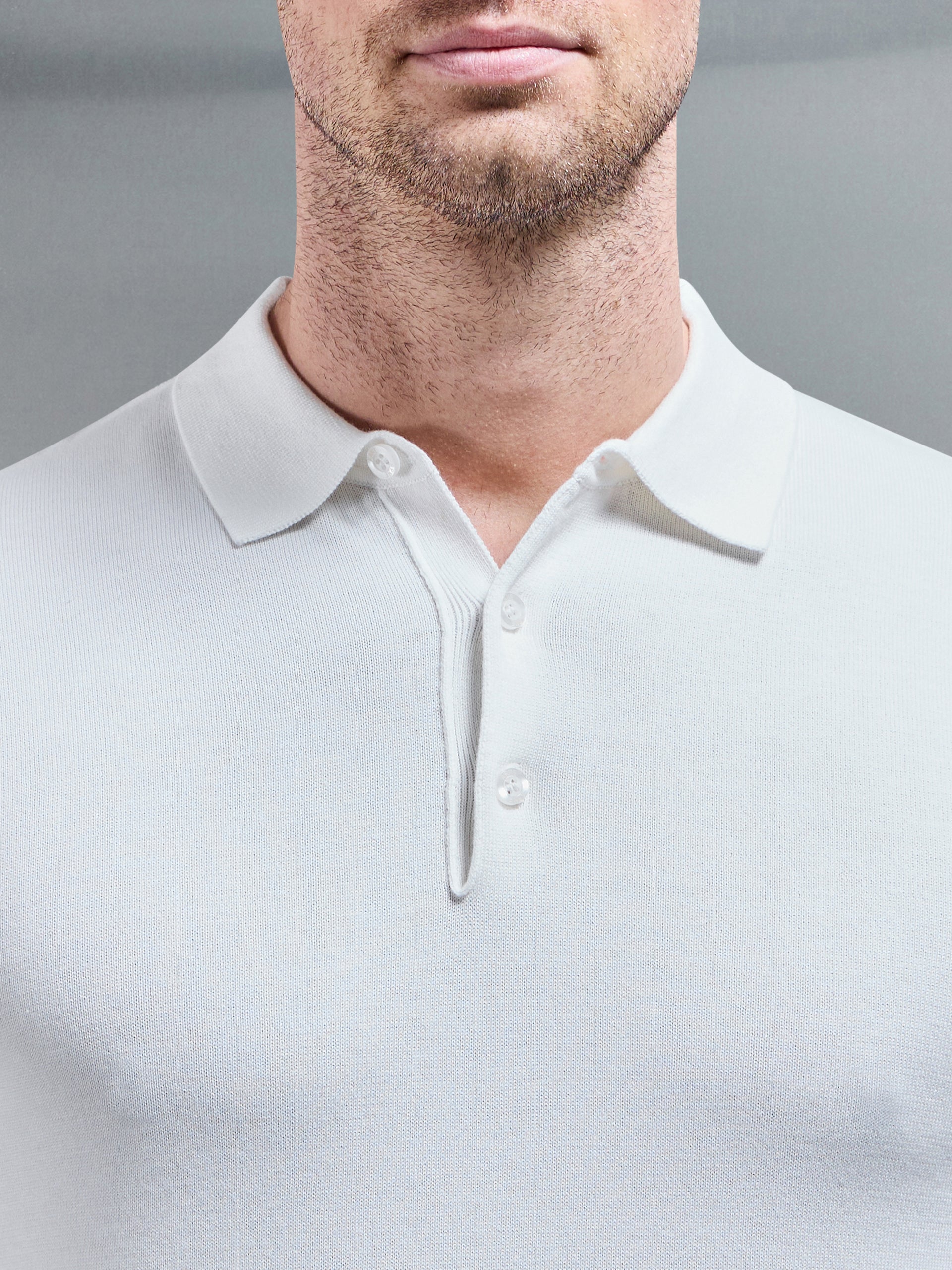 Cotton Knitted Button Polo Shirt in White