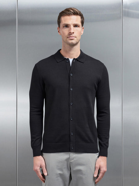 Cotton Knitted Button Through Shirt in Black