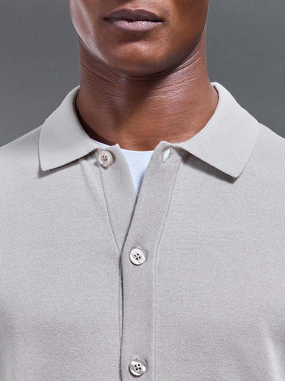 Cotton Knitted Button Through Shirt in Stone