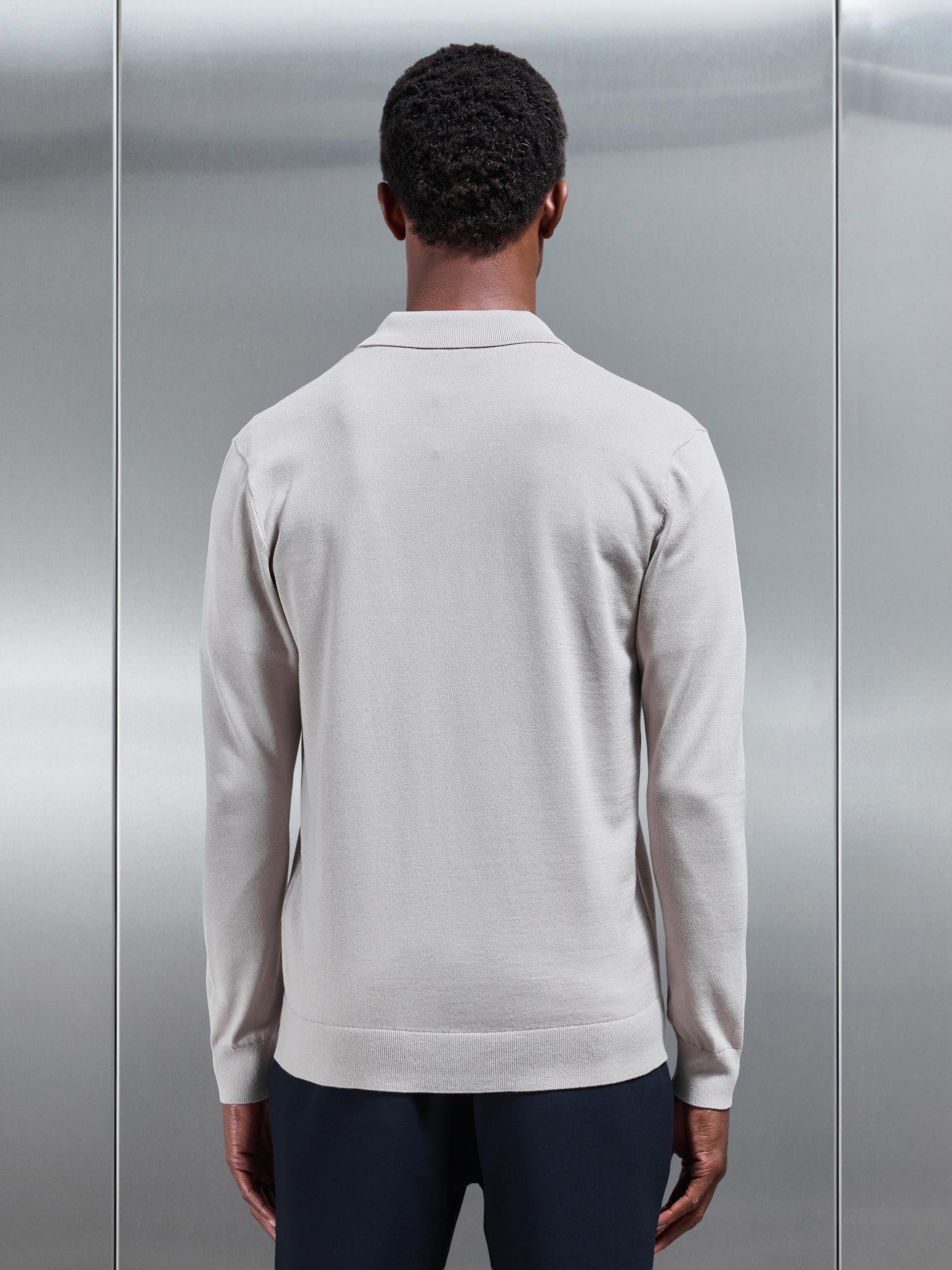 Cotton Knitted Button Through Shirt in Stone
