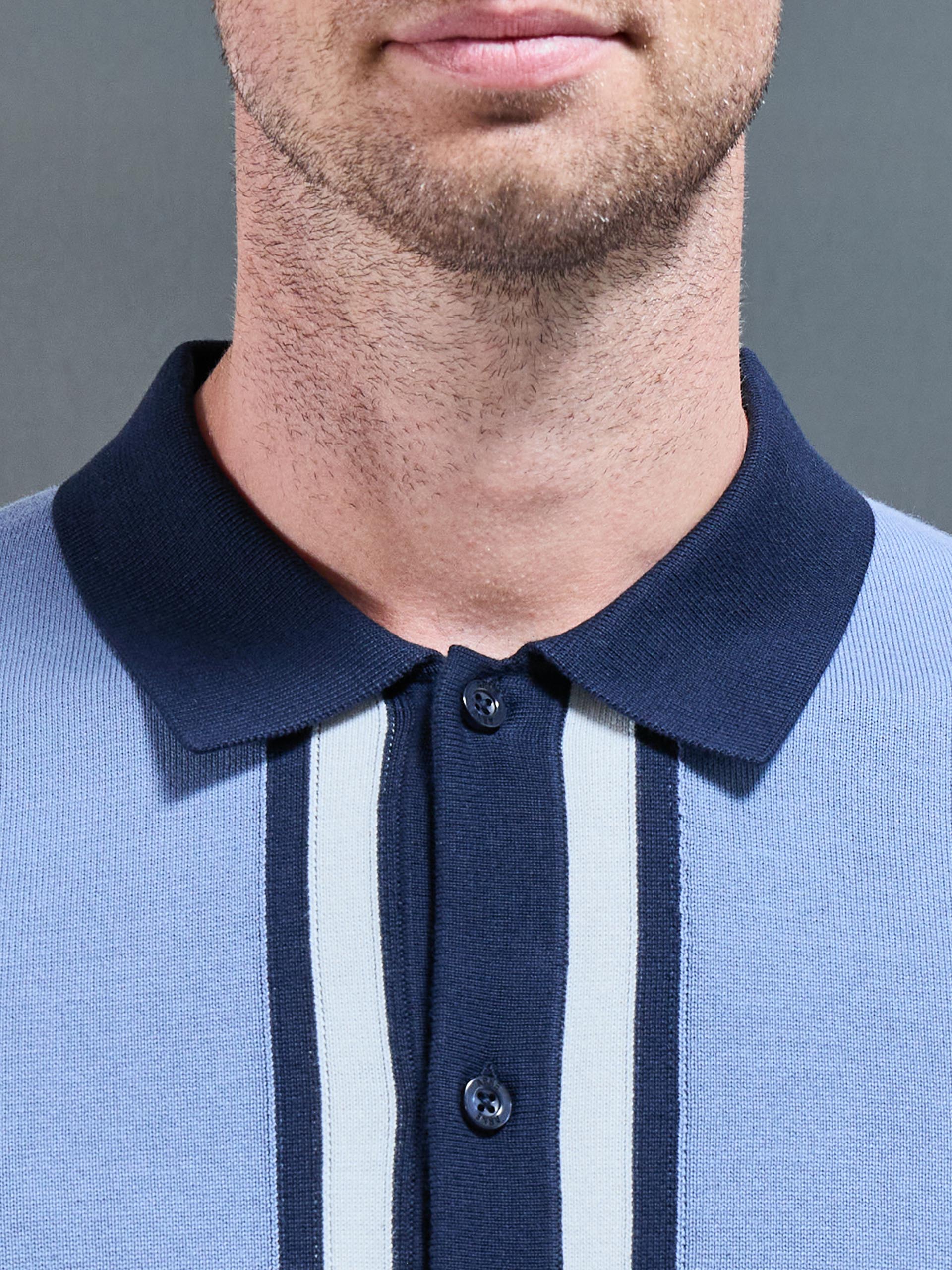 Cotton Knitted Colour Block Shirt in Navy