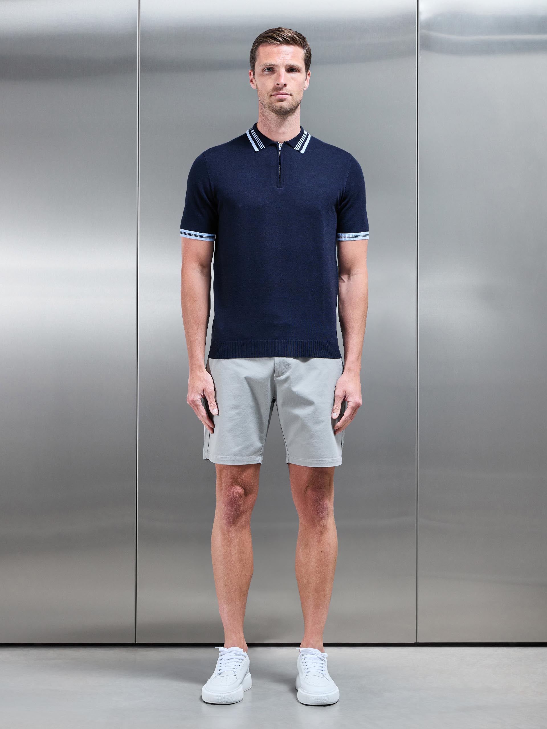 Tipped Knitted Polo Shirt in Navy