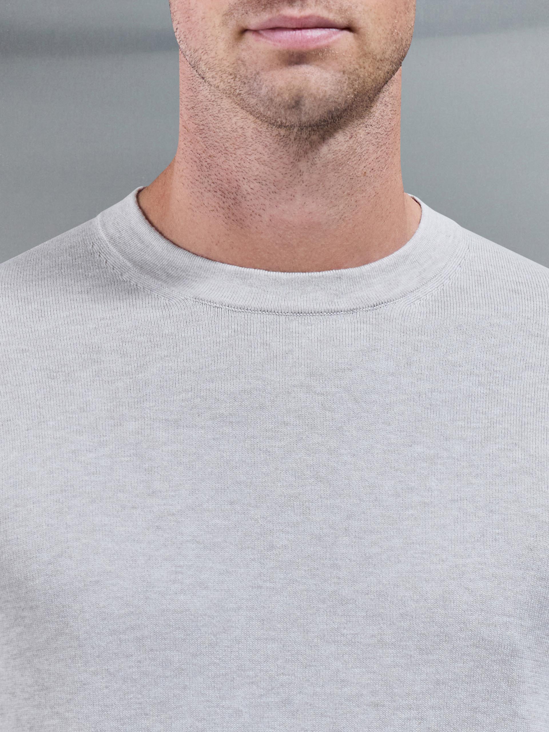 Cotton Knitted Crew Neck Sweatshirt in Oatmeal