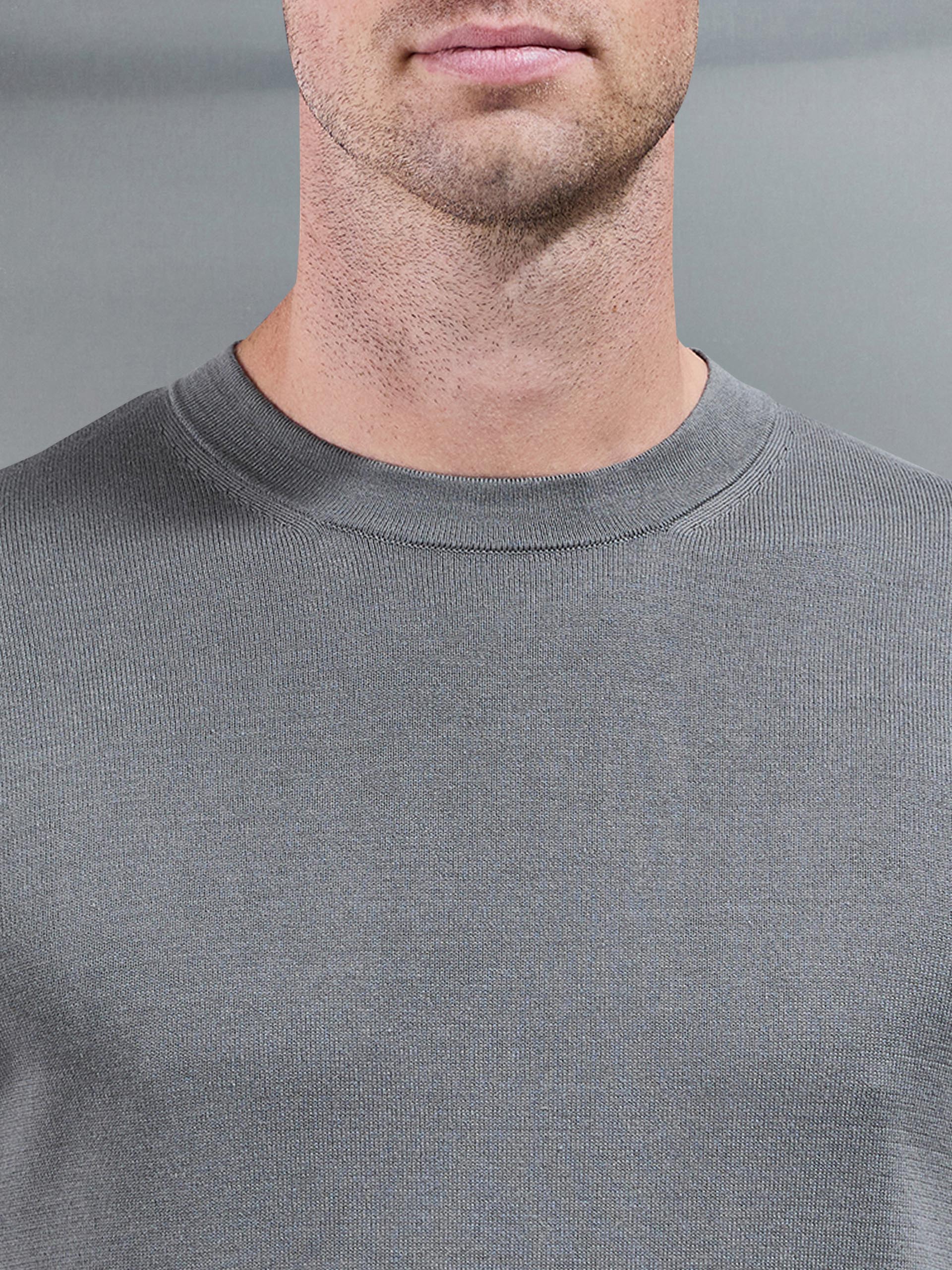 Cotton Knitted Crew Neck Sweatshirt in Sage