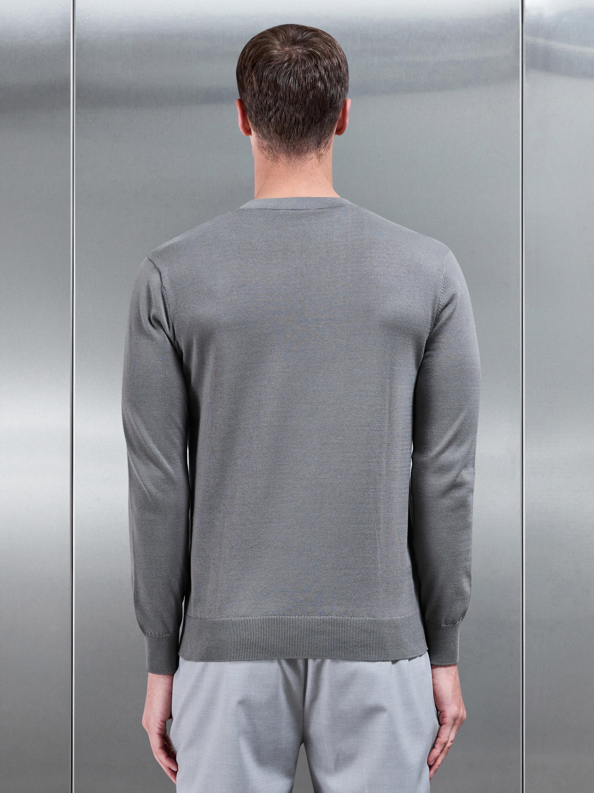 Cotton Knitted Crew Neck Sweatshirt in Sage