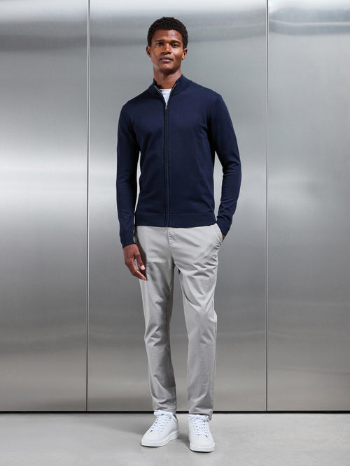 Cotton Knitted Zip Through Jacket in Navy