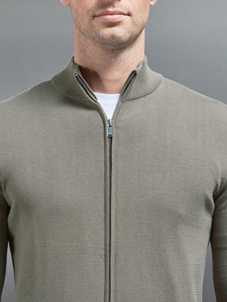 Cotton Knitted Zip Jacket in Sage