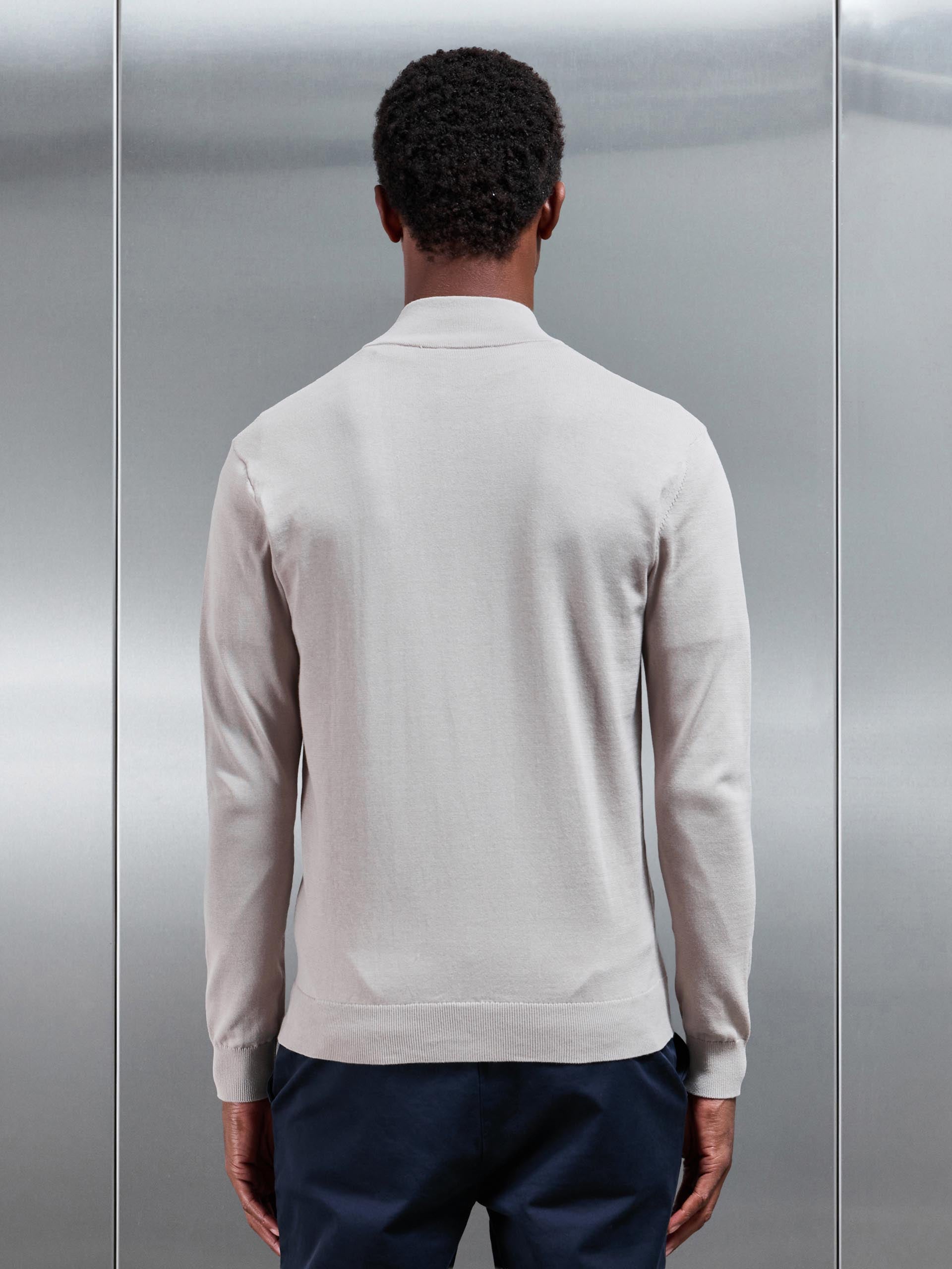 Cotton Knitted Zip Through Jacket In Stone