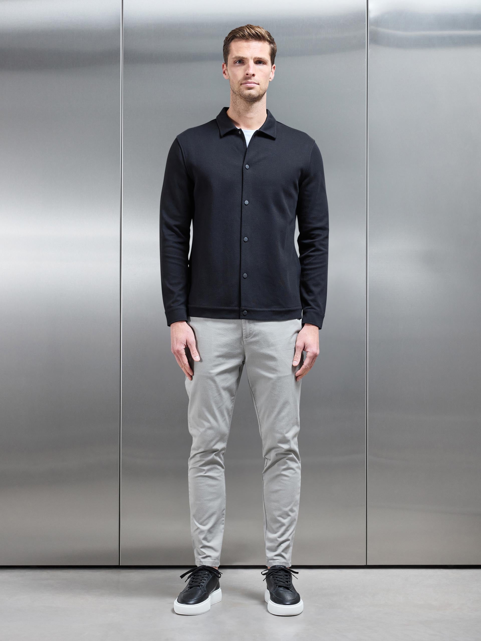 Cotton Jersey Popper Overshirt in Black