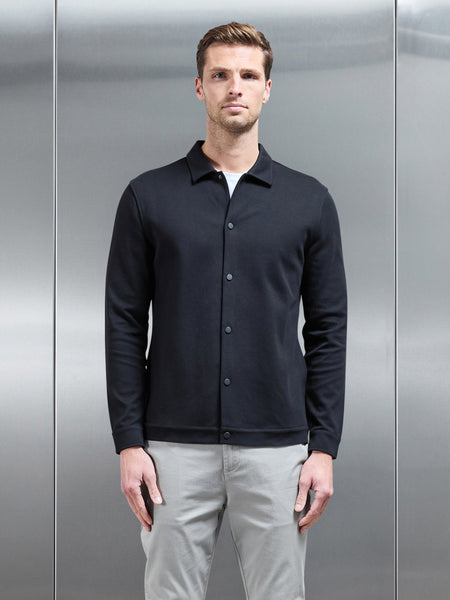 Cotton Jersey Popper Overshirt in Black
