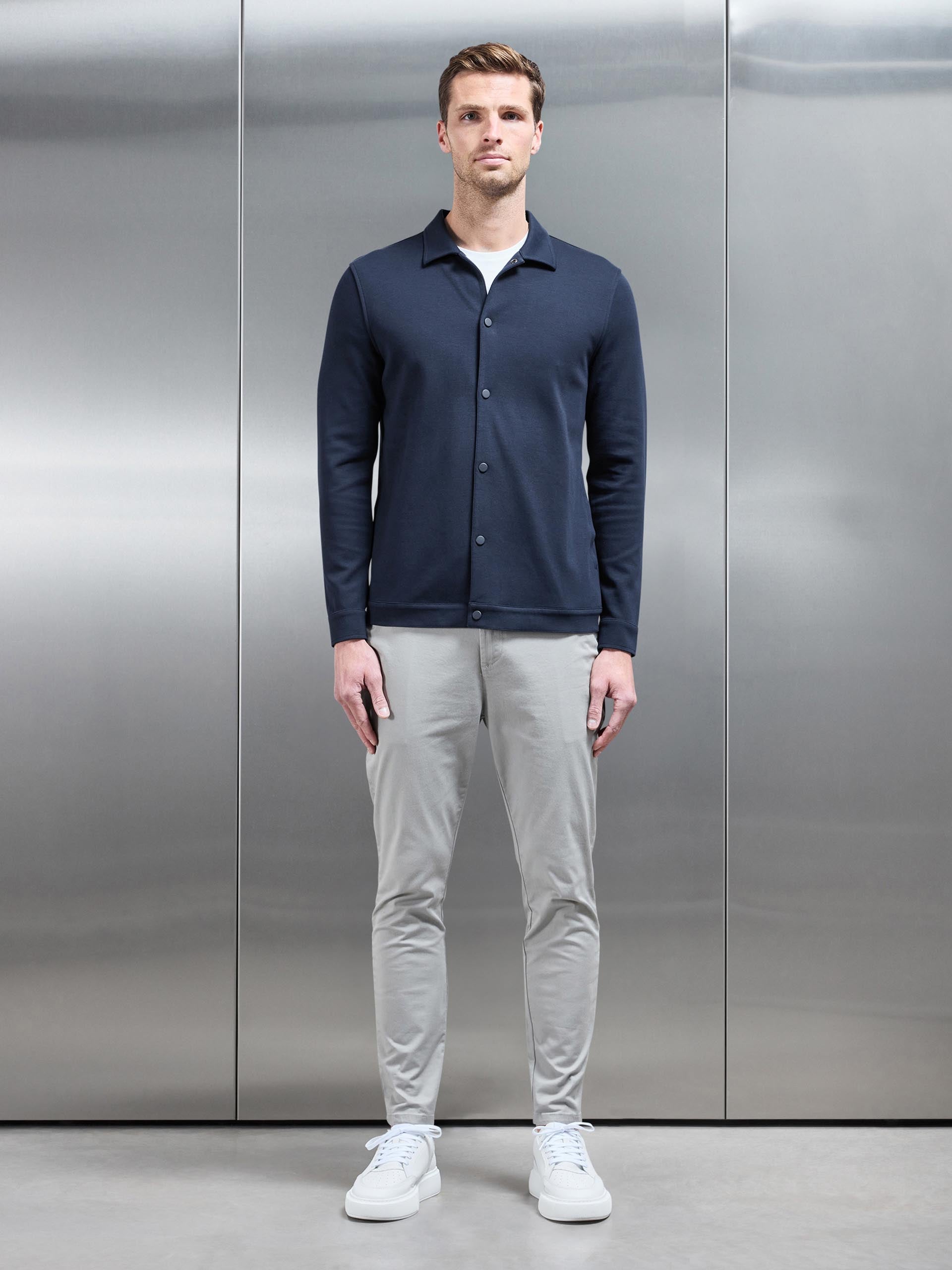 Cotton Jersey Popper Overshirt in Navy