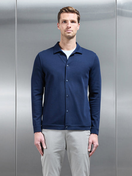 Cotton Jersey Popper Overshirt in Navy
