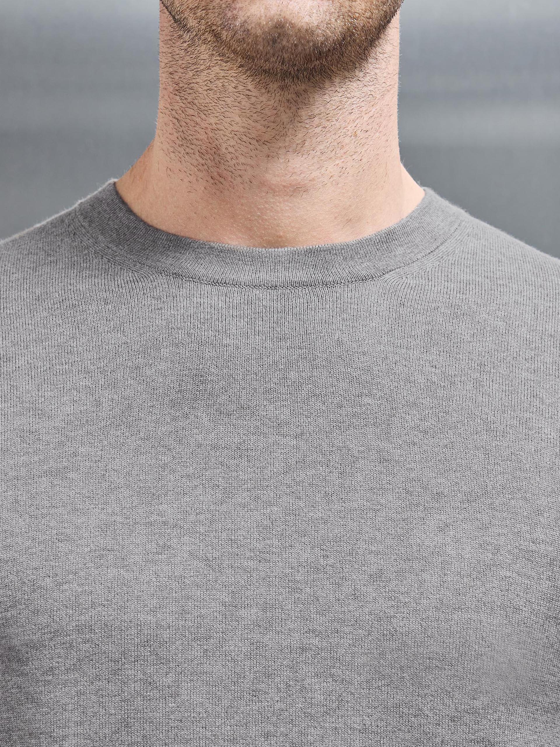 Cotton Knitted Crew Neck Sweatshirt in Taupe Marl