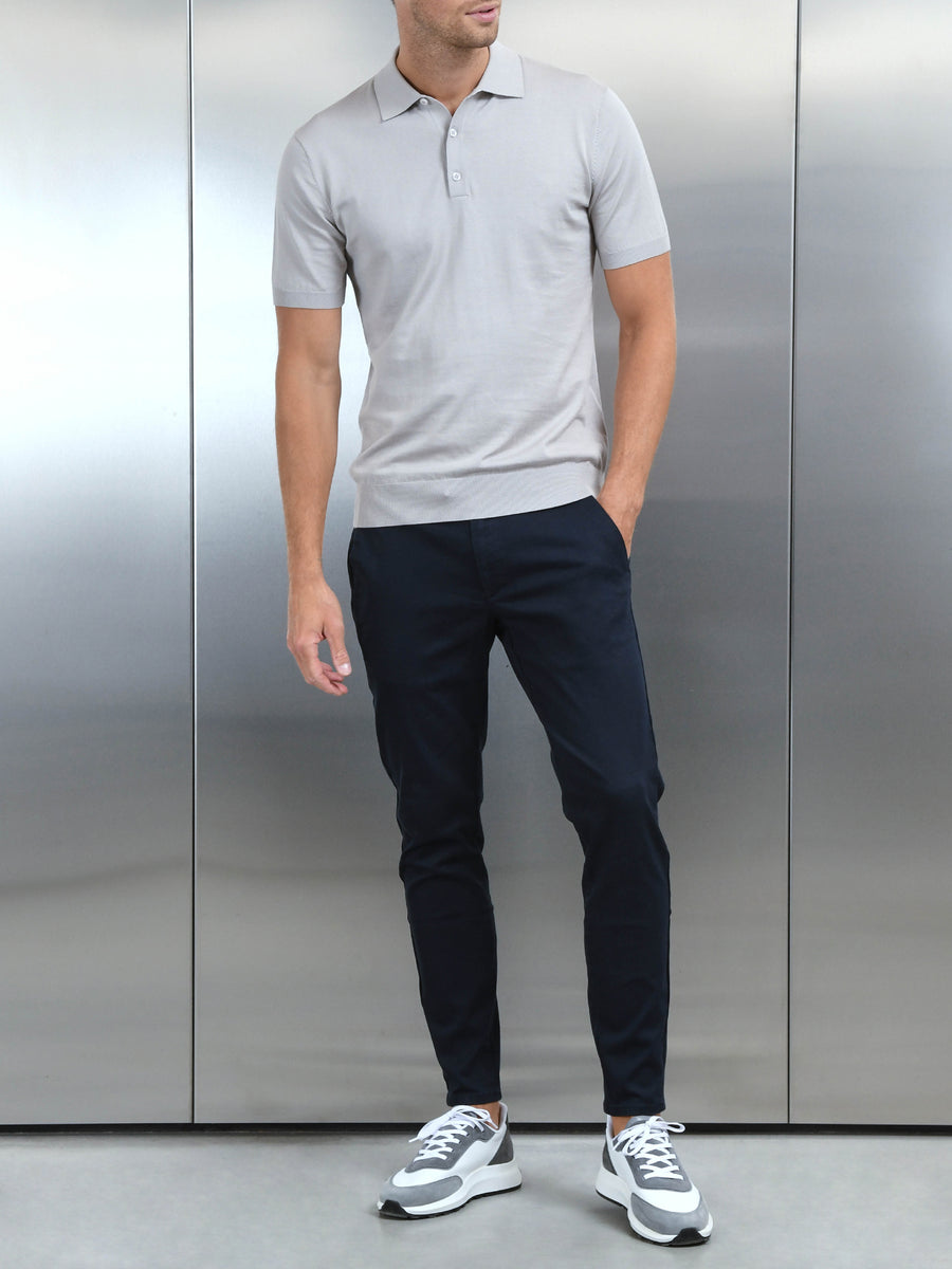 Alpha-Studio Men's Cotton and Silk Blend Polo Shirt Blue