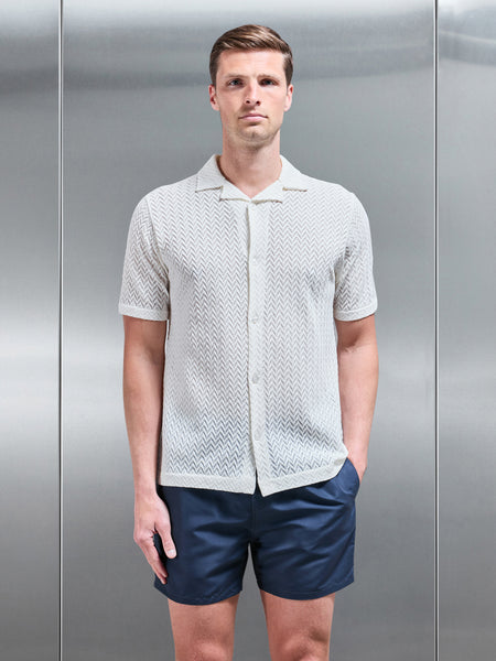 Crochet Revere Collar Shirt in Ecru