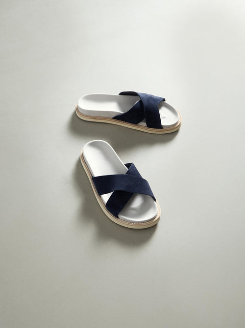 Suede Crossover Slides in Navy