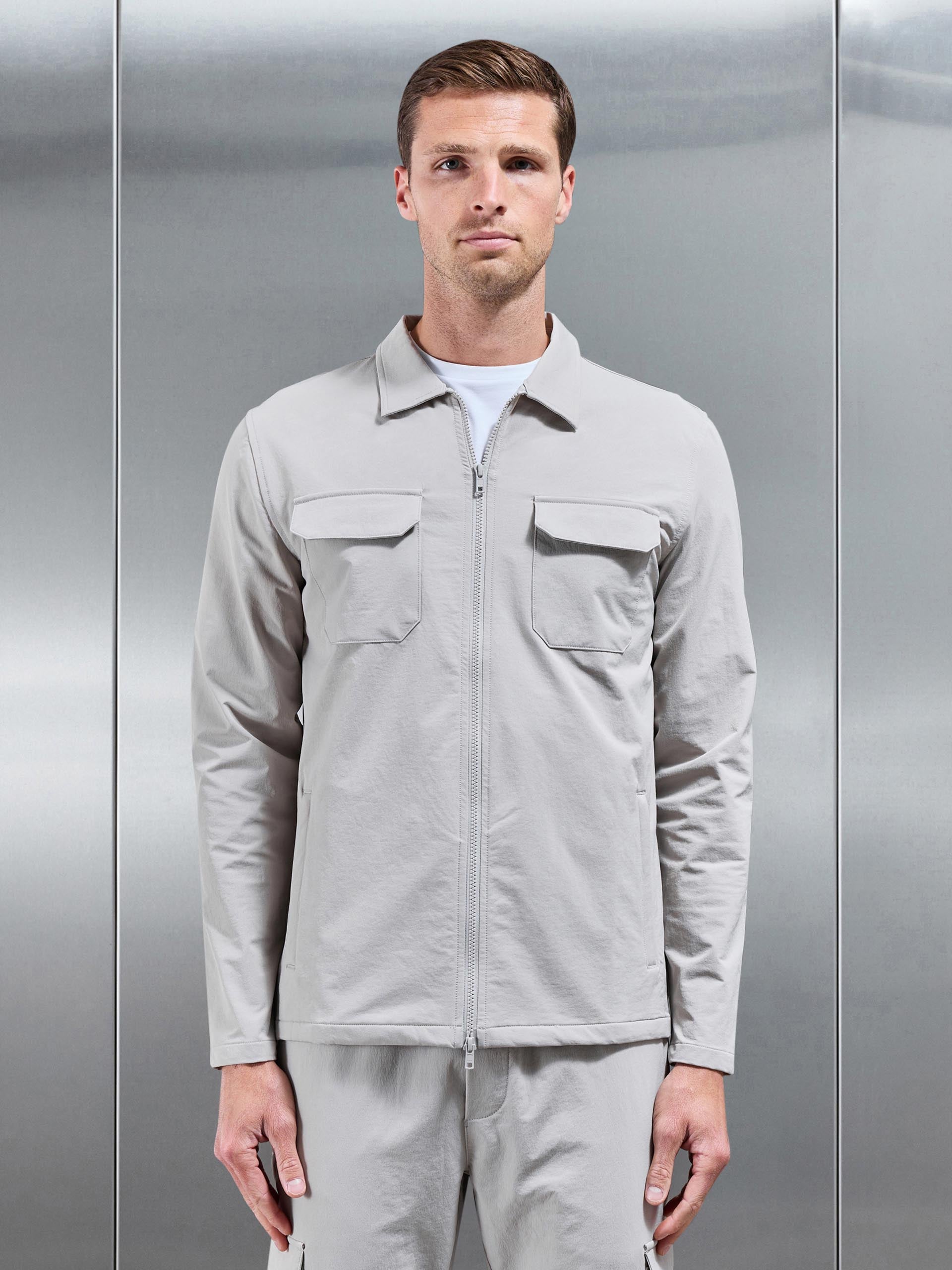 Cargo Zip Through Jacket in Stone