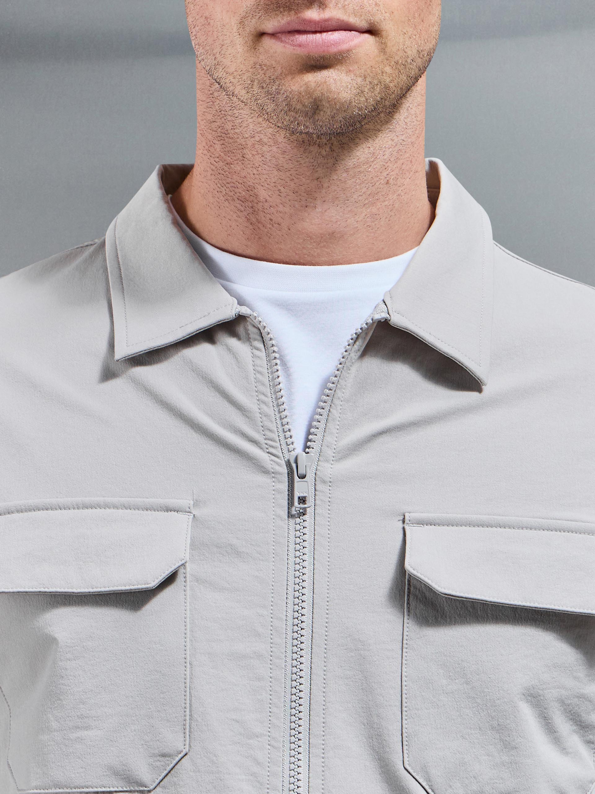 Cargo Zip Through Jacket in Stone