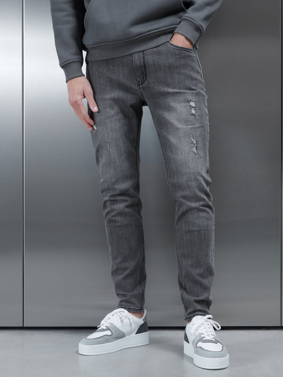 Distressed Denim Jeans in Grey Wash ARNE