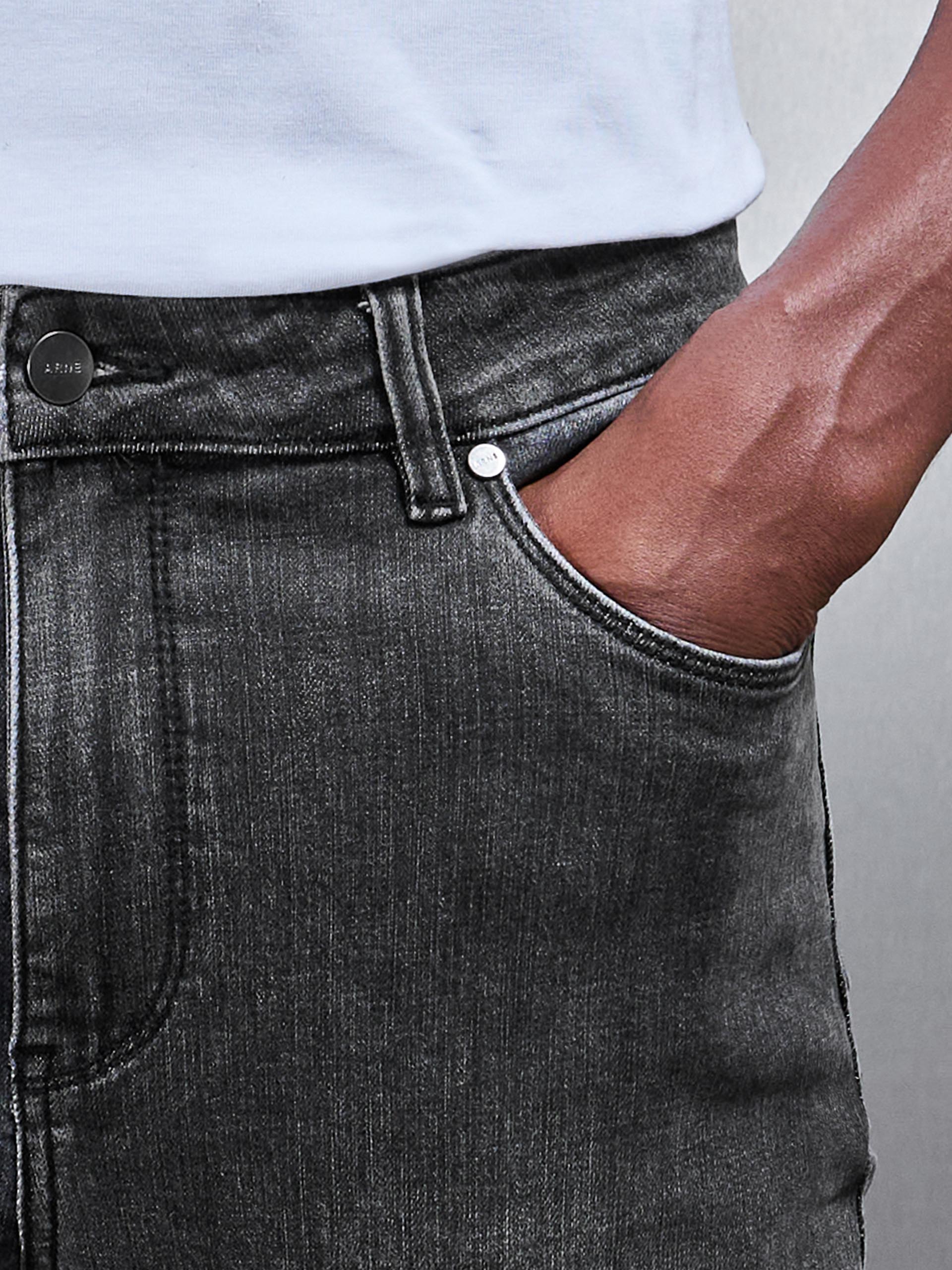 Distressed Denim Jeans in Grey Wash