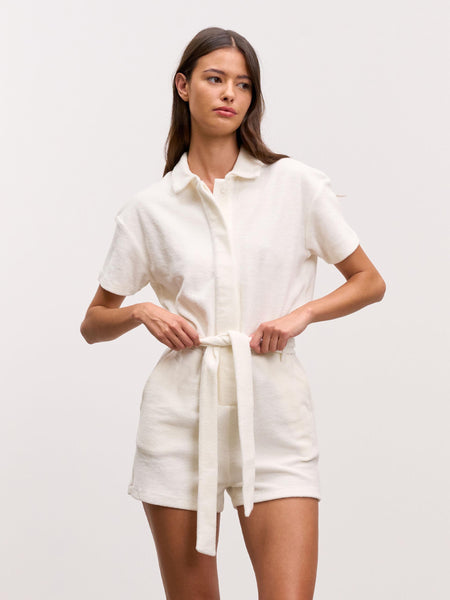 Womens Towelling Playsuit in Ecru
