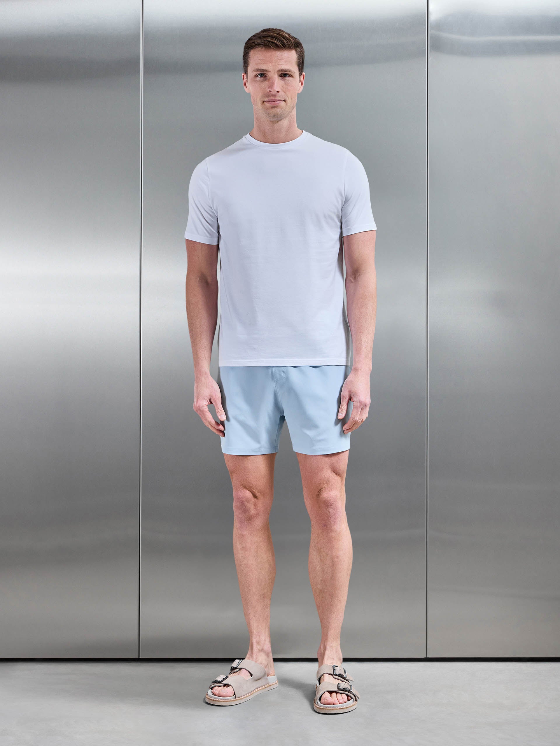 Essential Drawstring Swim Short in Soft Blue