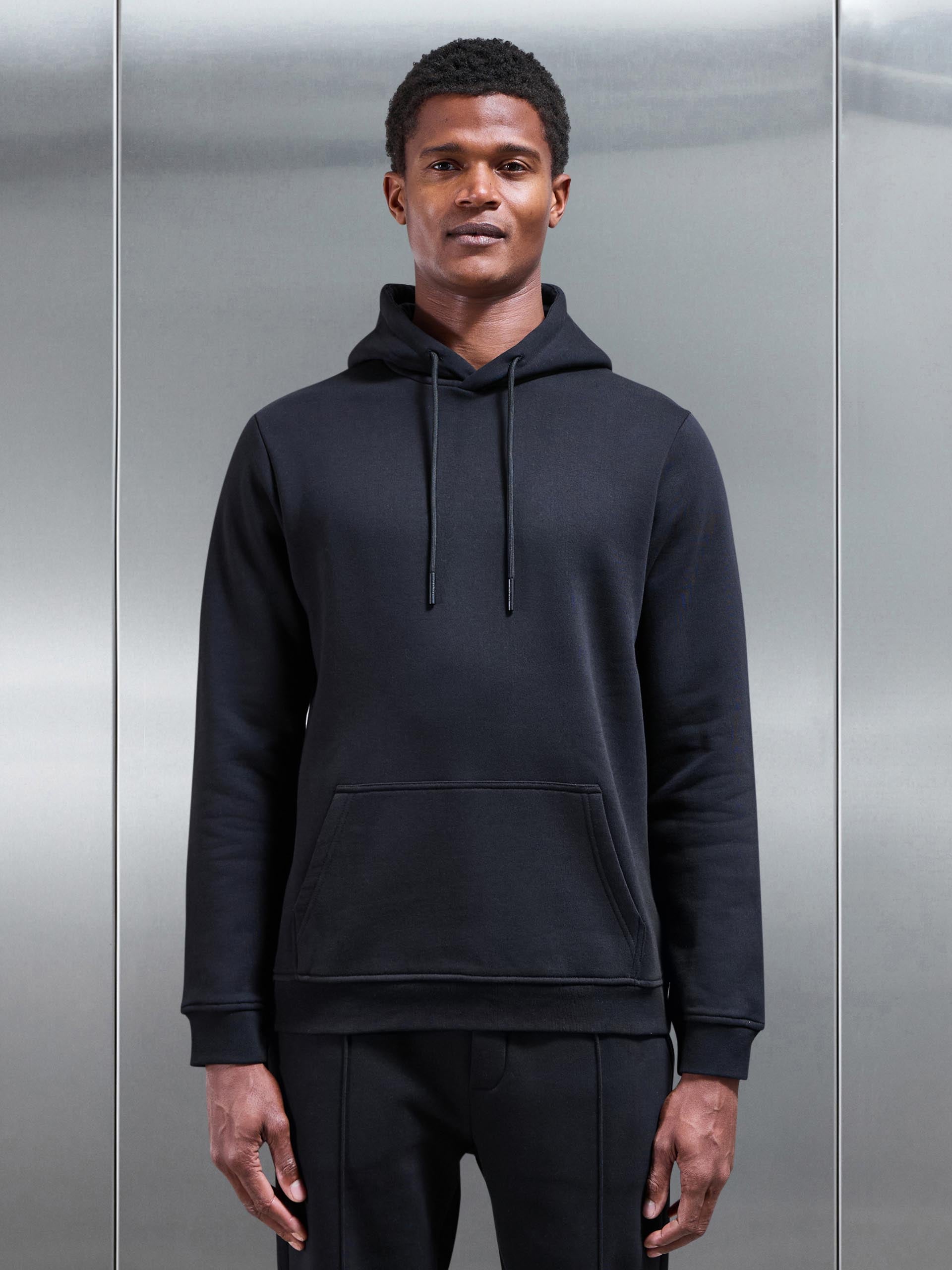 Essential Drawcord Jersey Hoodie in Black