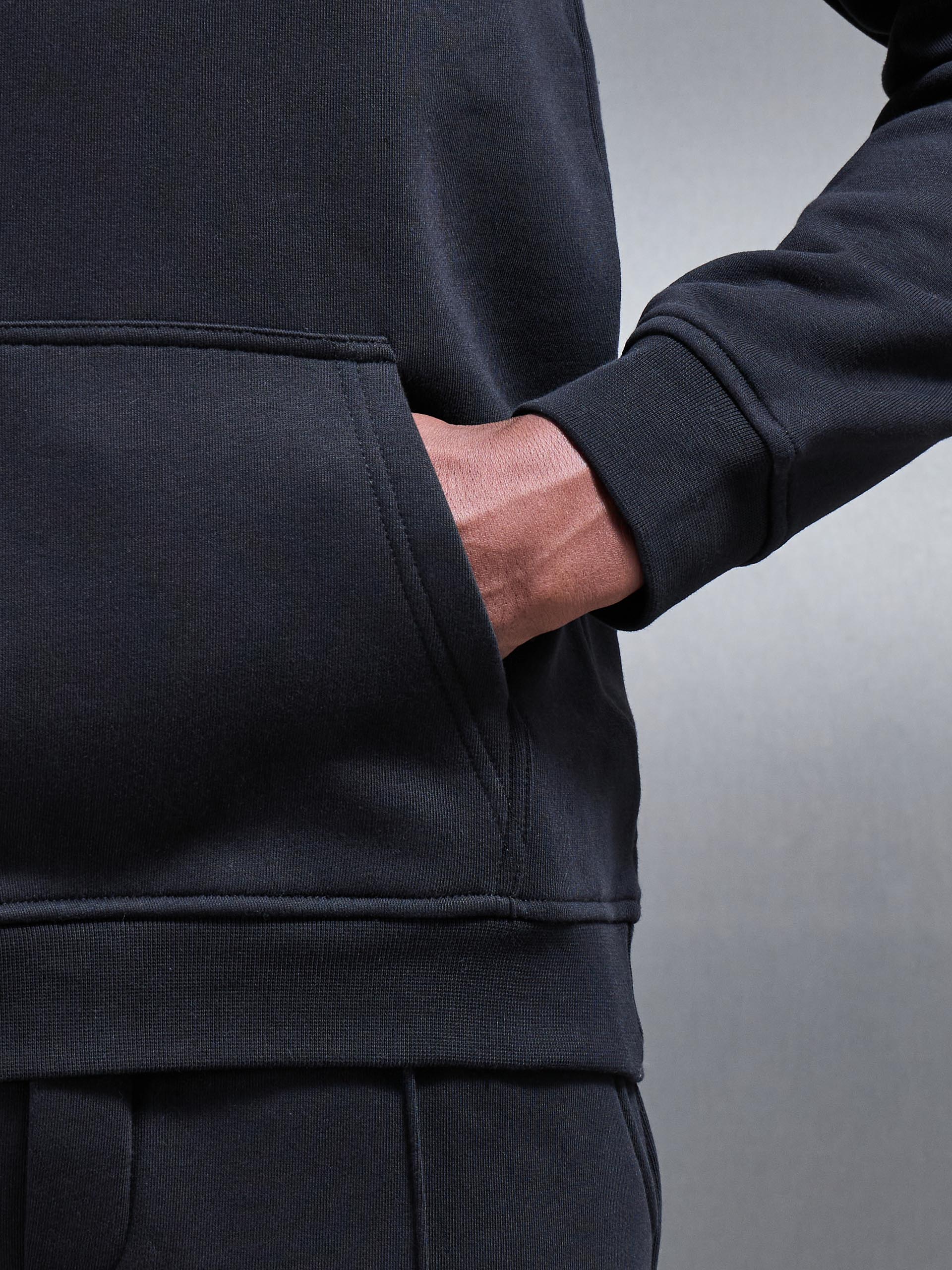 Essential Drawcord Jersey Hoodie in Black