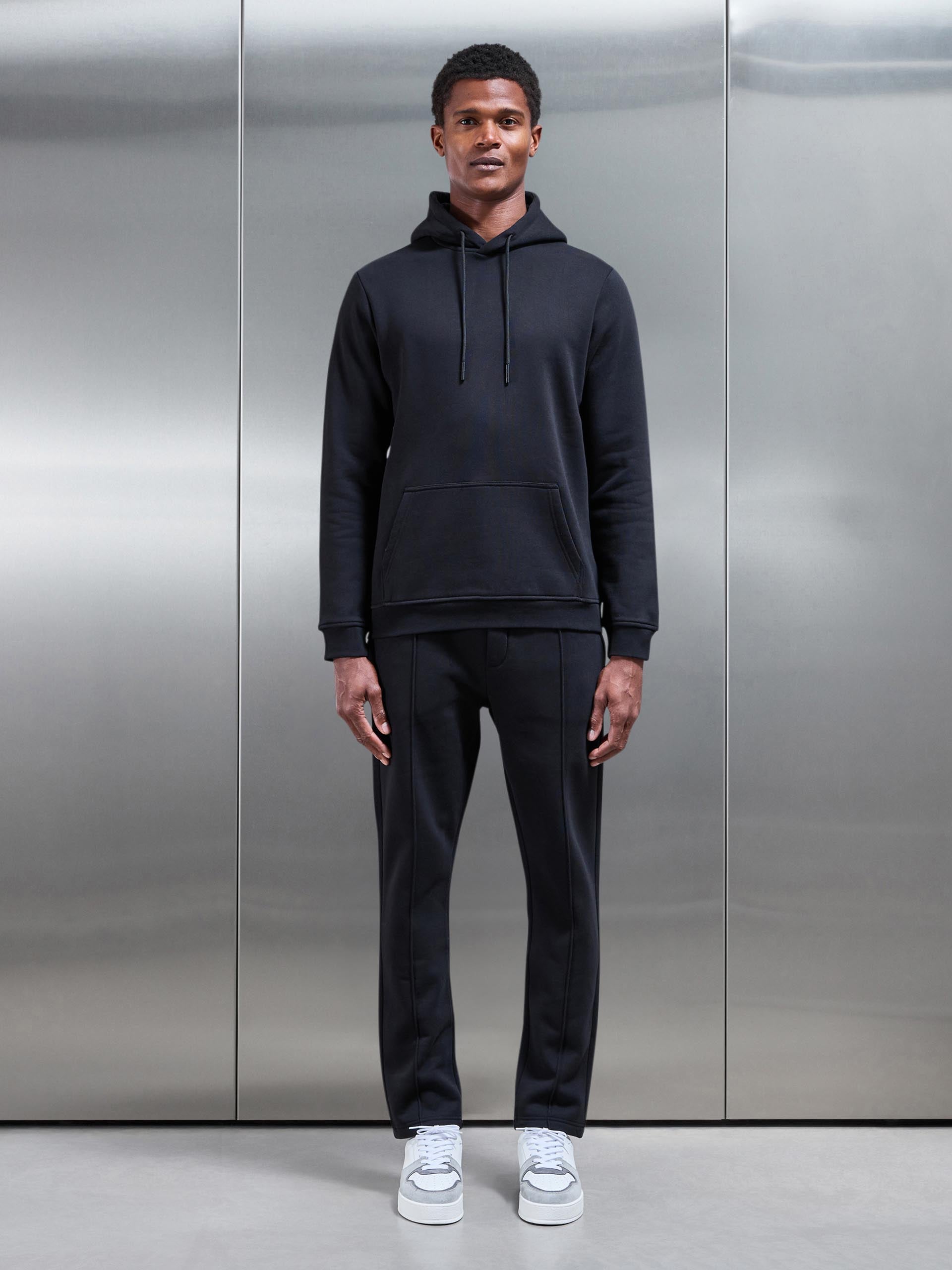 Essential Drawcord Jersey Hoodie in Black