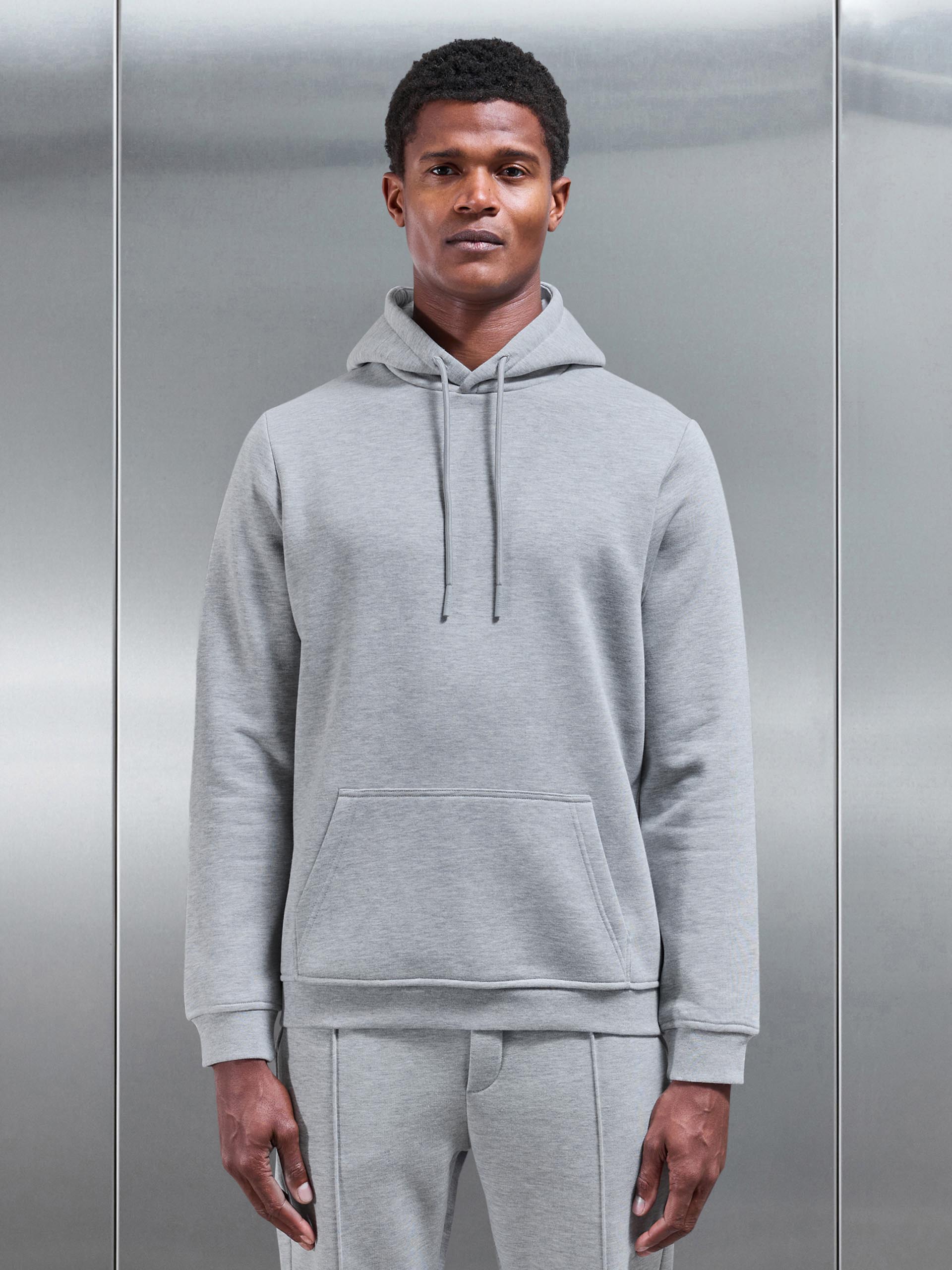 Essential Drawcord Jersey Hoodie in Marl Grey
