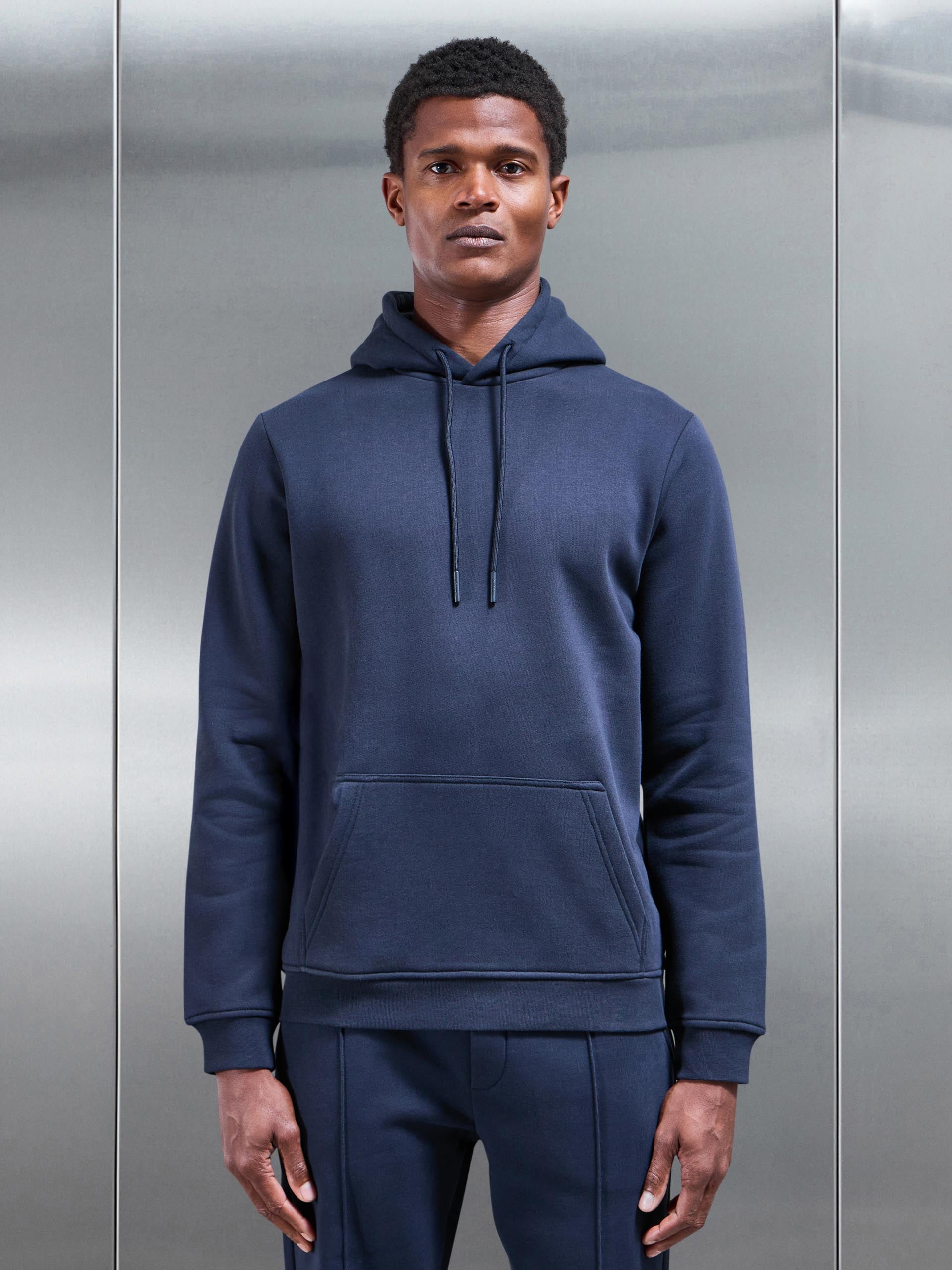 Essential Drawcord Jersey Hoodie in Navy