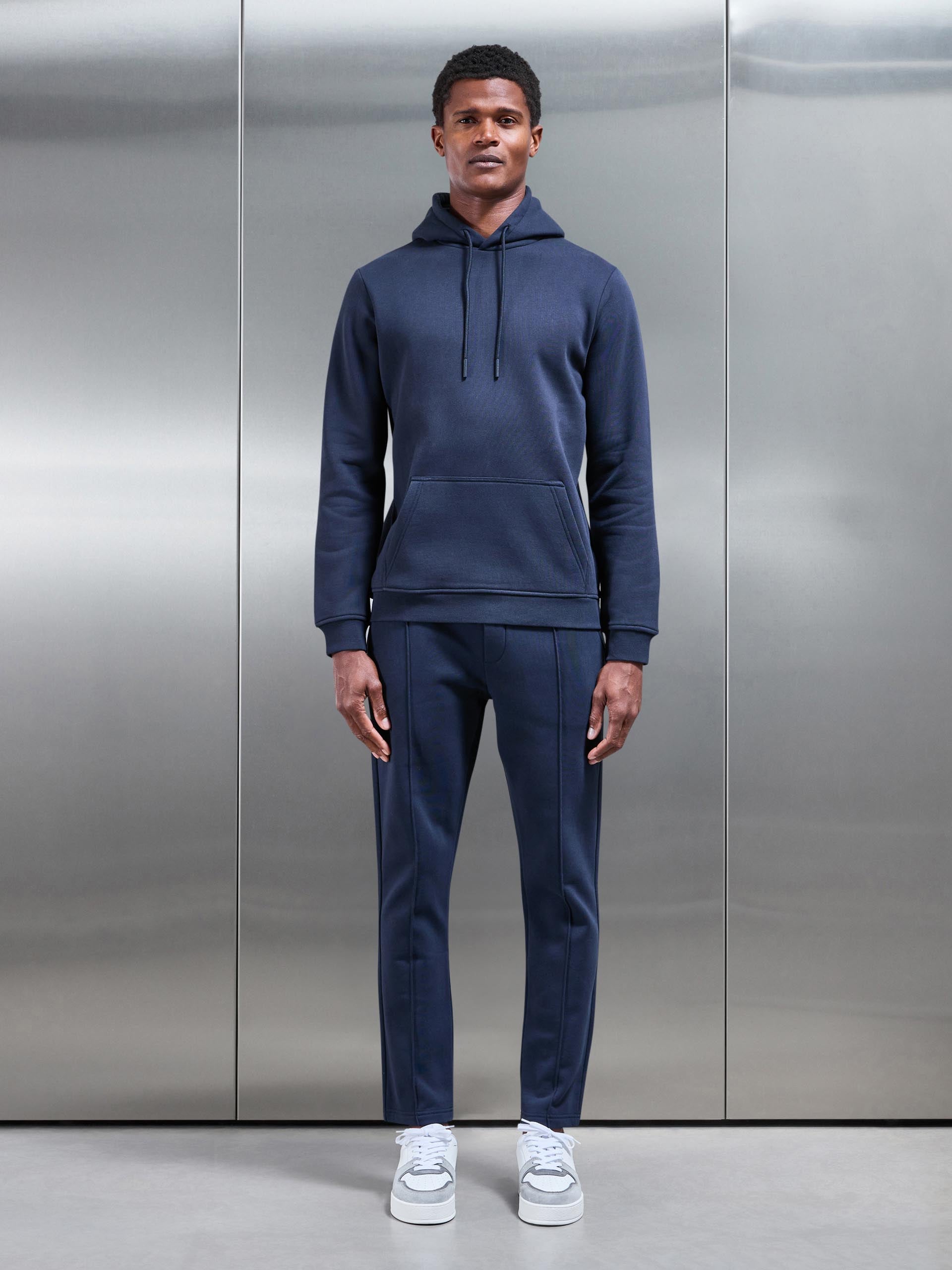 Essential Drawcord Jersey Hoodie in Navy