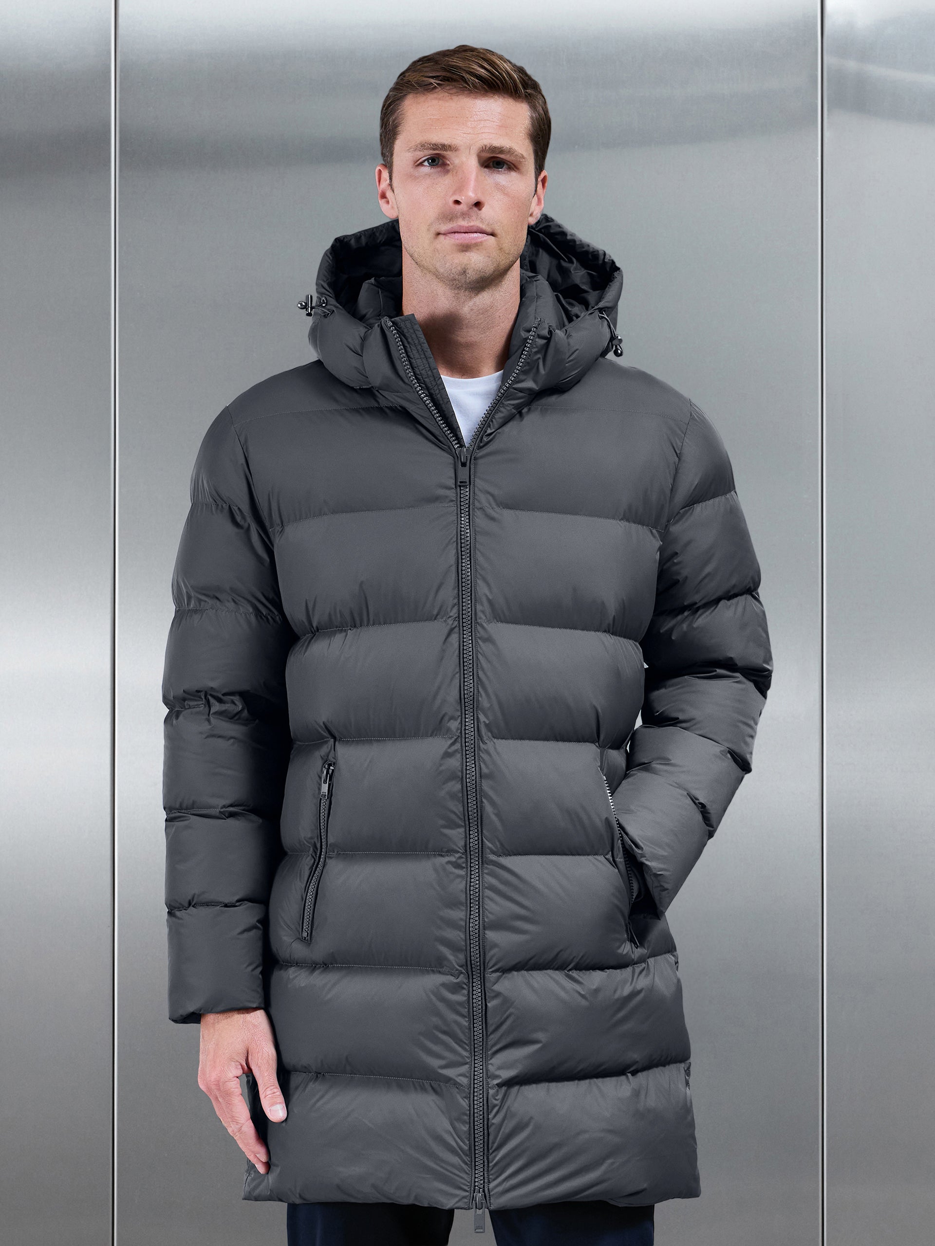 Essential Mid Length Puffer Jacket in Grey