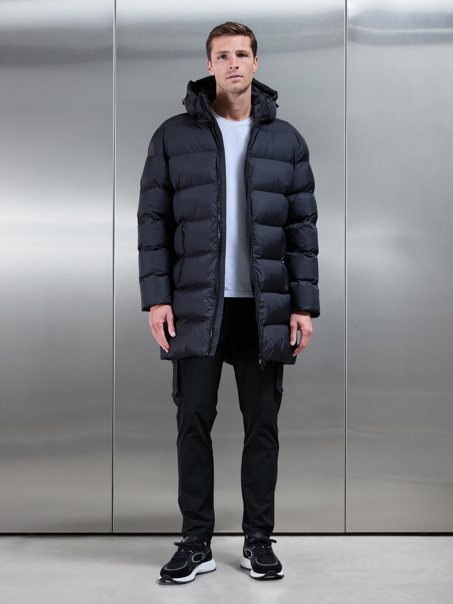 Essential Mid Length Puffer Jacket in Black
