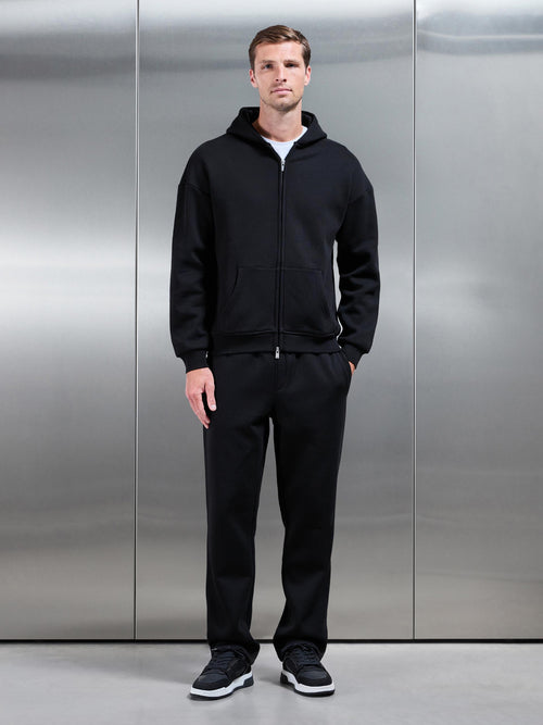 Essential Relaxed Fit Zip Through Hoodie in Black