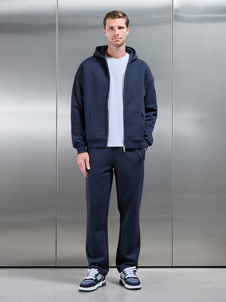 Essential Relaxed Fit Zip Through Hoodie in Navy