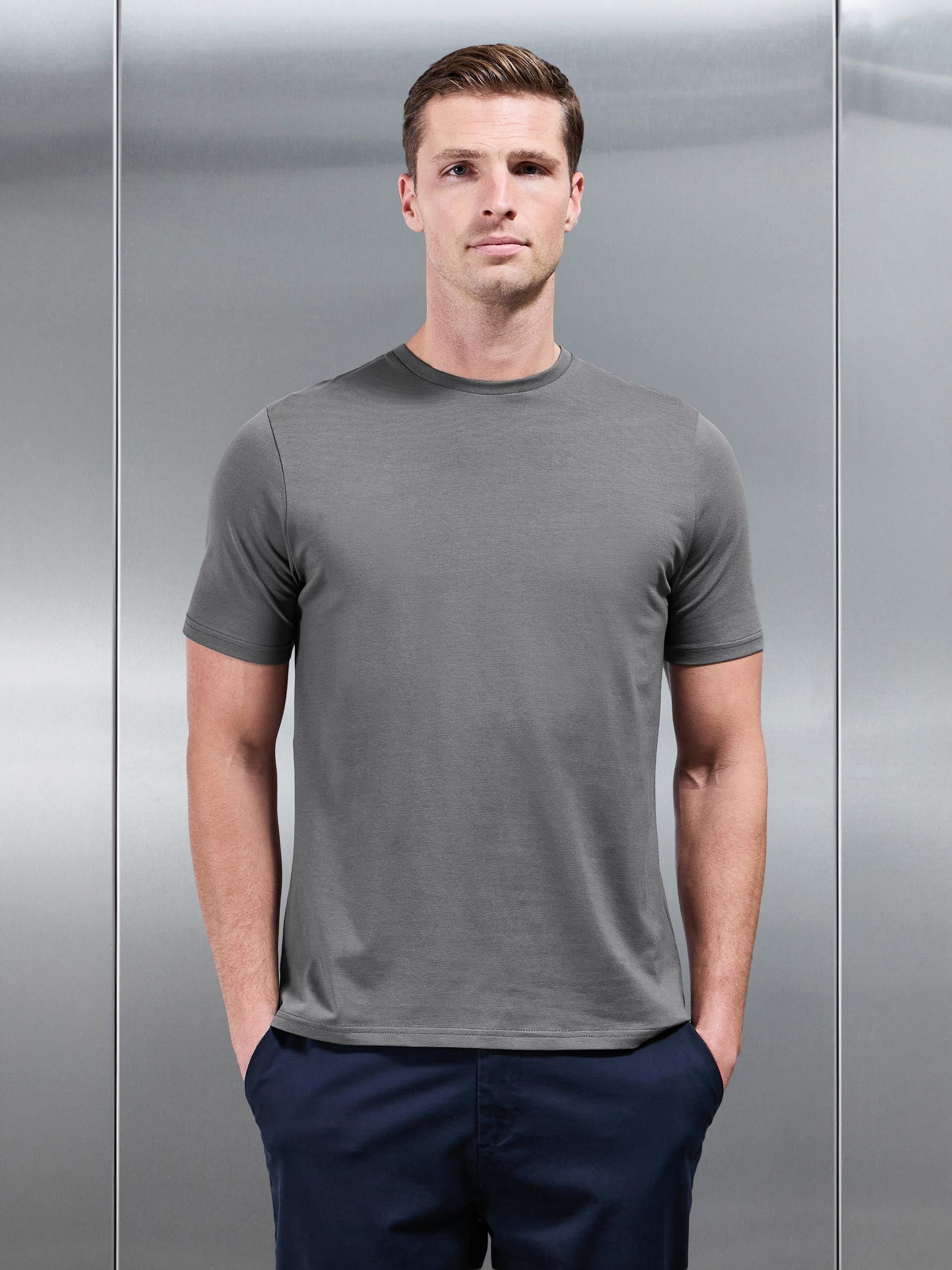 Essential Slim Fit Cotton Stretch T-Shirt in Grey