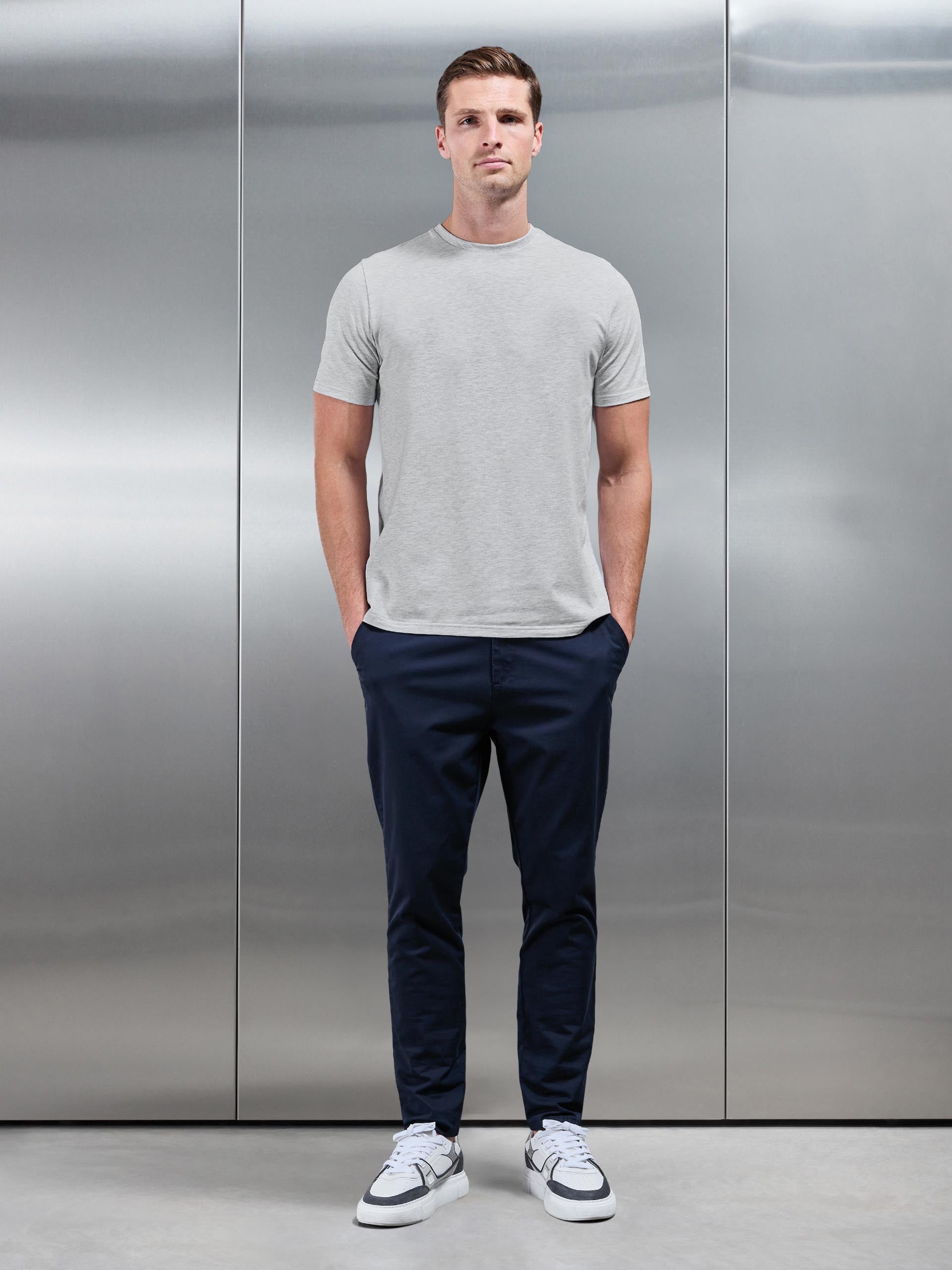 Essential Slim Fit Cotton Stretch T-Shirt in Marl Grey