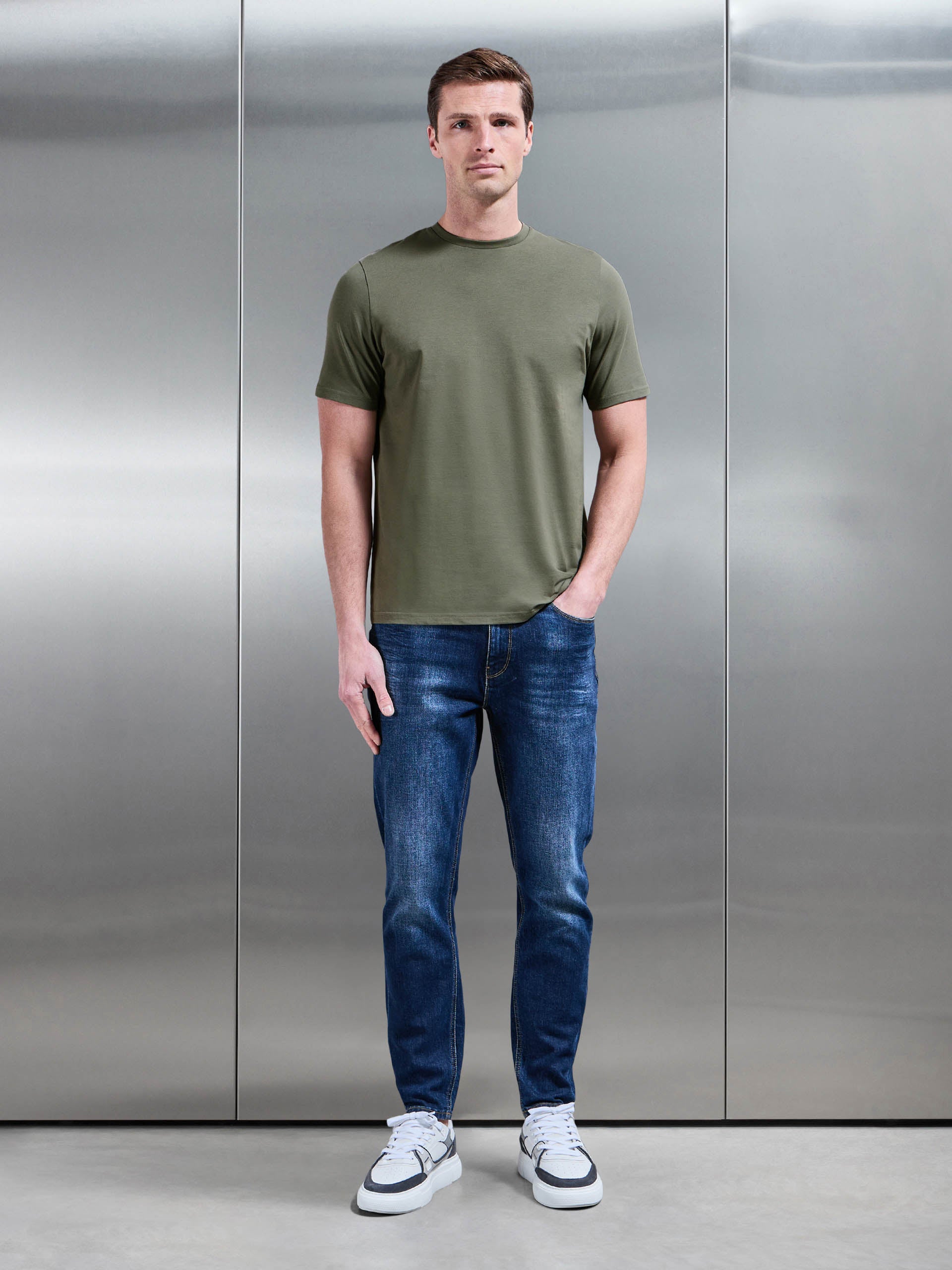 Essential Slim Fit Cotton Stretch T-Shirt in Sage